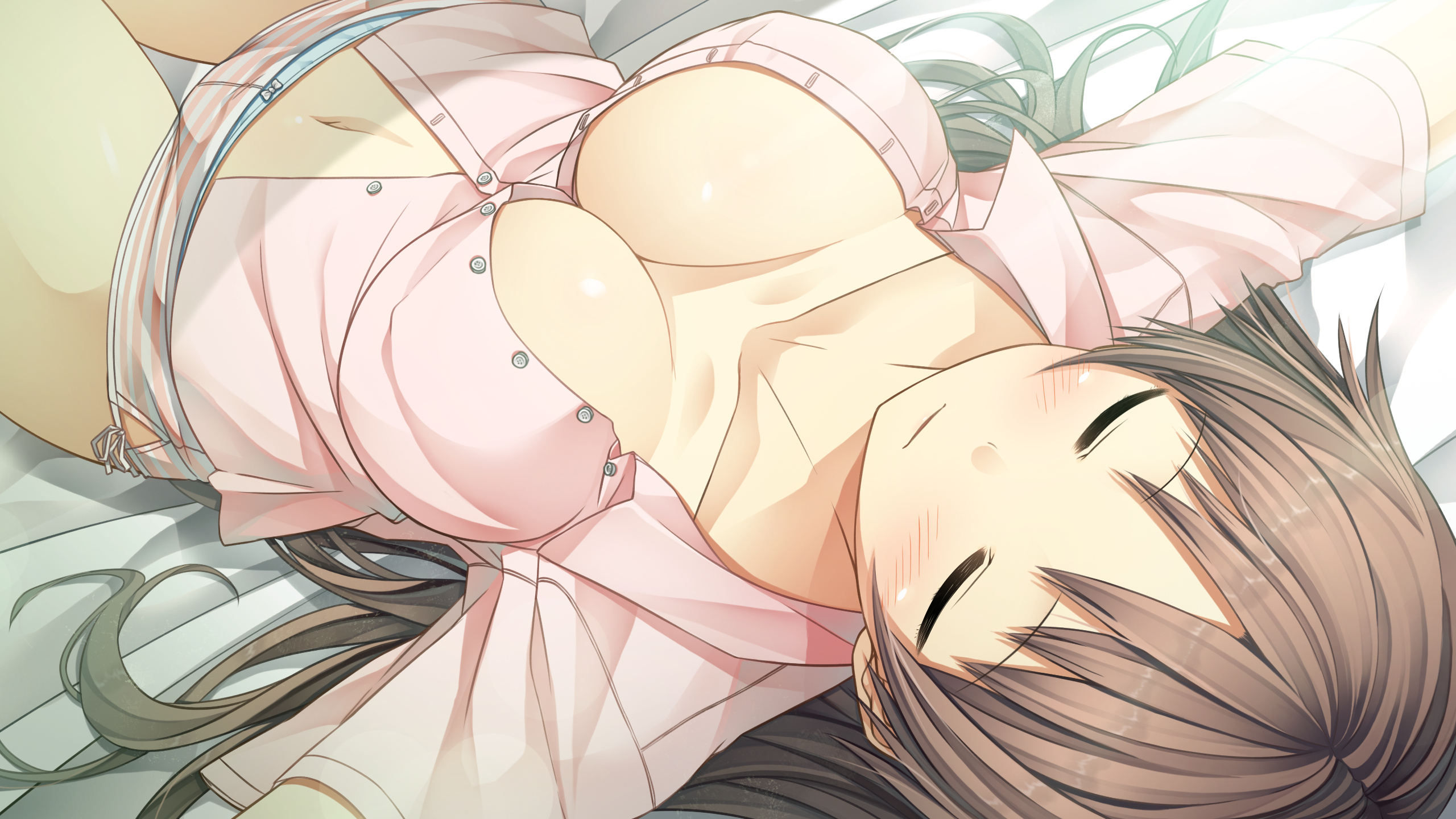 Anime 2560x1440 Sawai Natsuha Monobeno cleavage in bed Cura