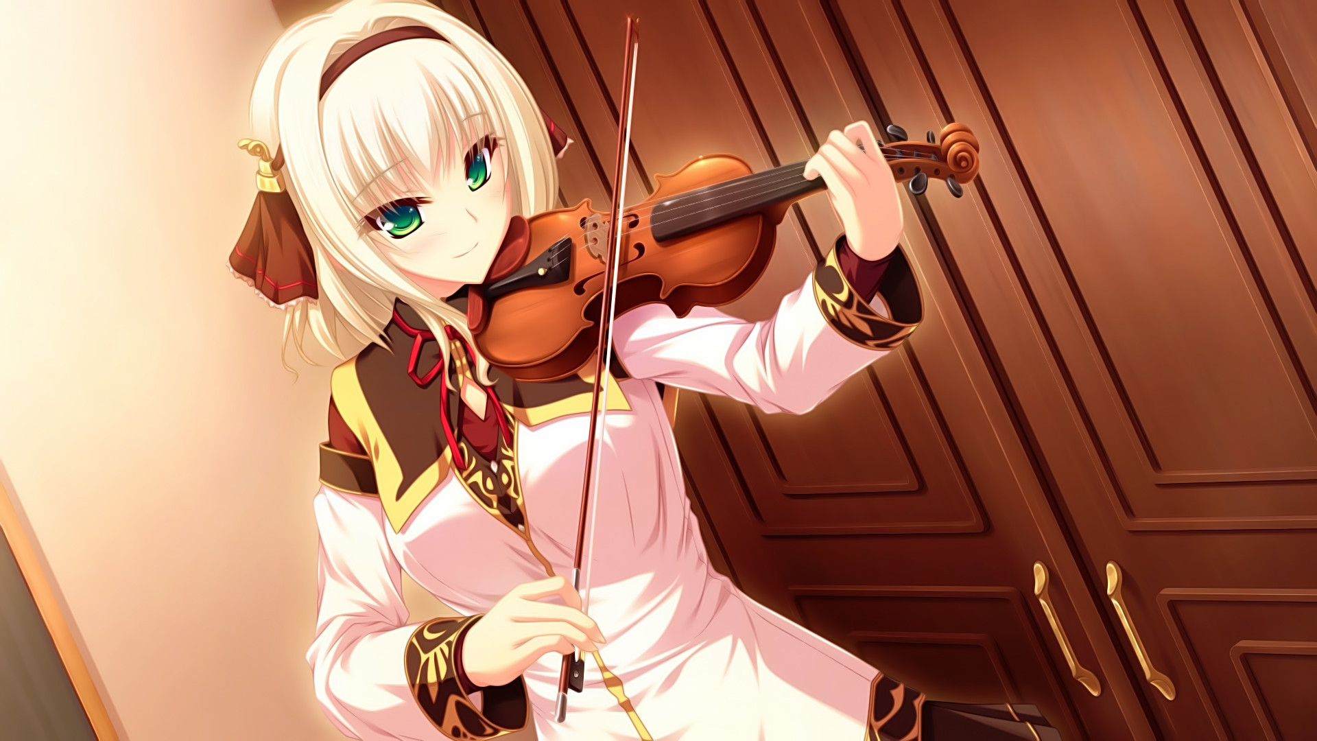 Anime 1920x1080 violin anime anime girls musical instrument blonde green eyes long hair music women indoors