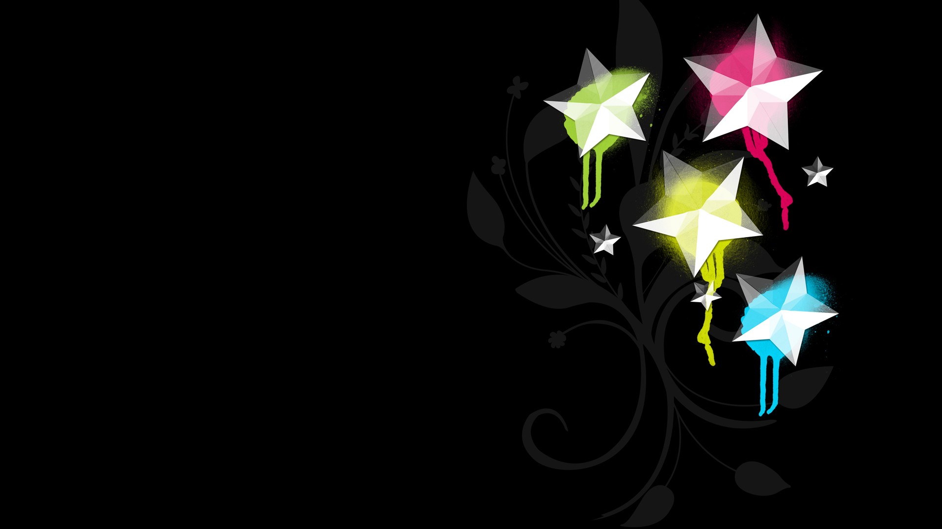 General 1920x1080 graphic design stars floral black background colorful digital art simple background artwork