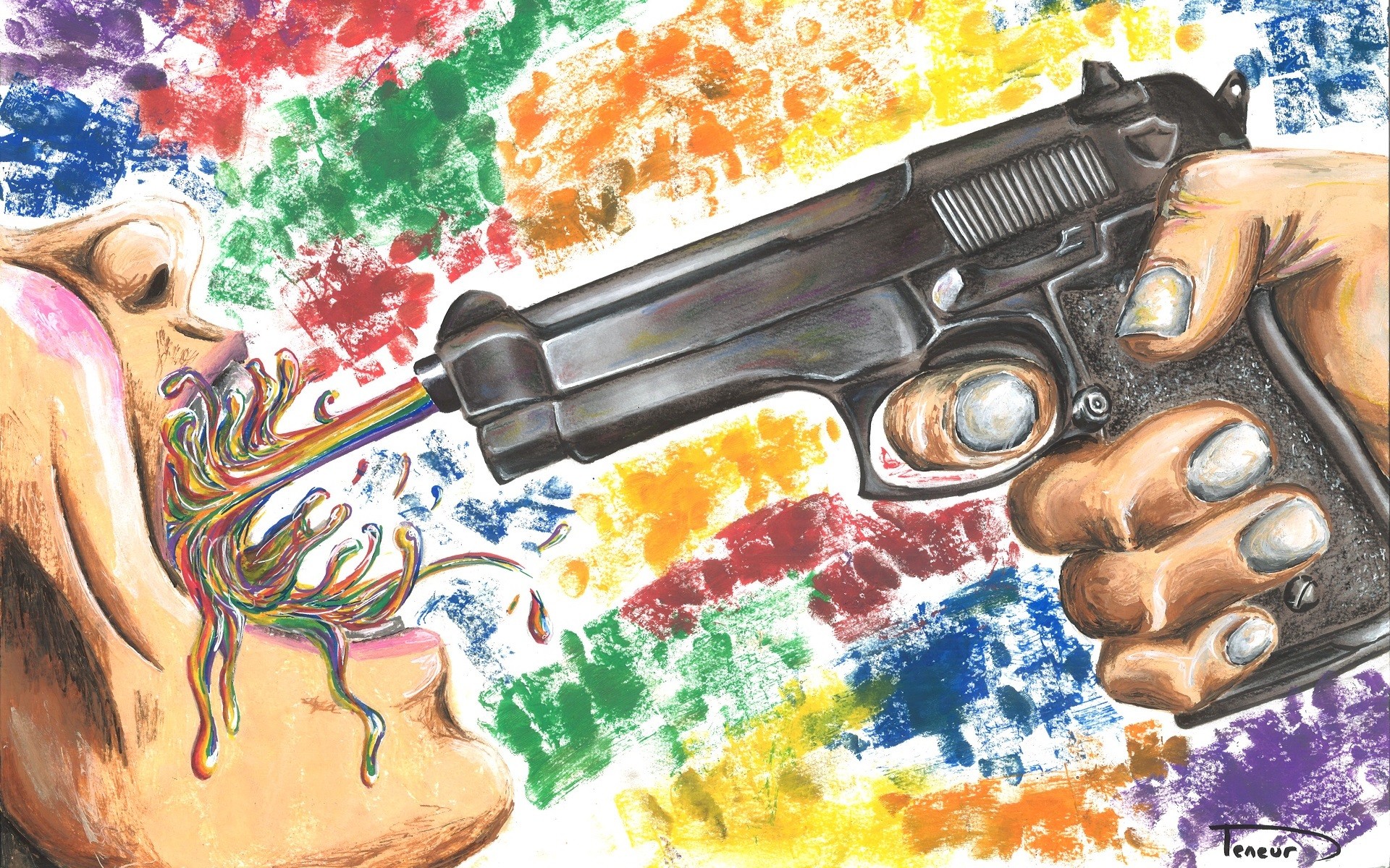 General 1920x1200 artwork gun weapon colorful hands open mouth face