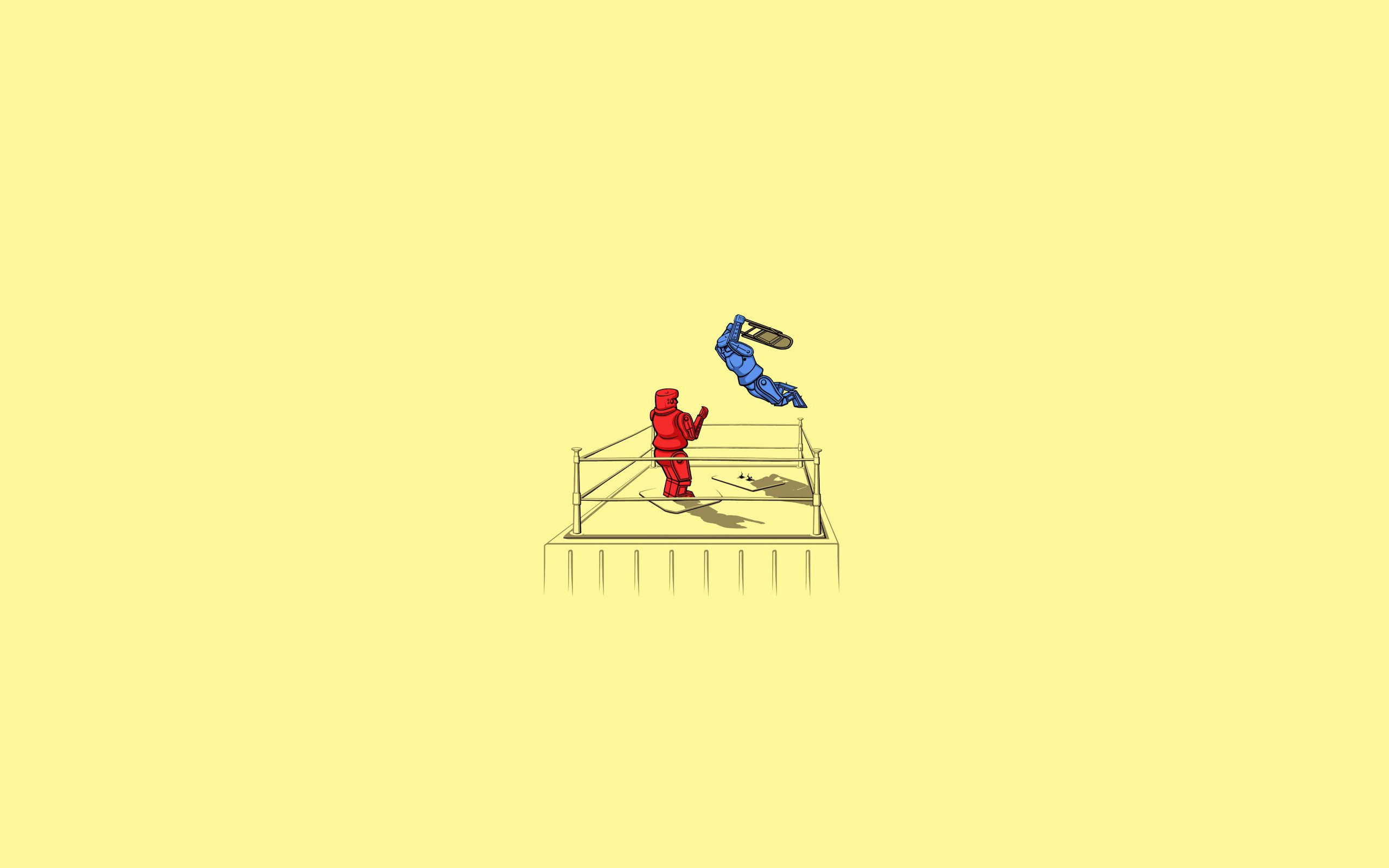 General 2560x1600 minimalism boxing simple background humor wrestling yellow background artwork