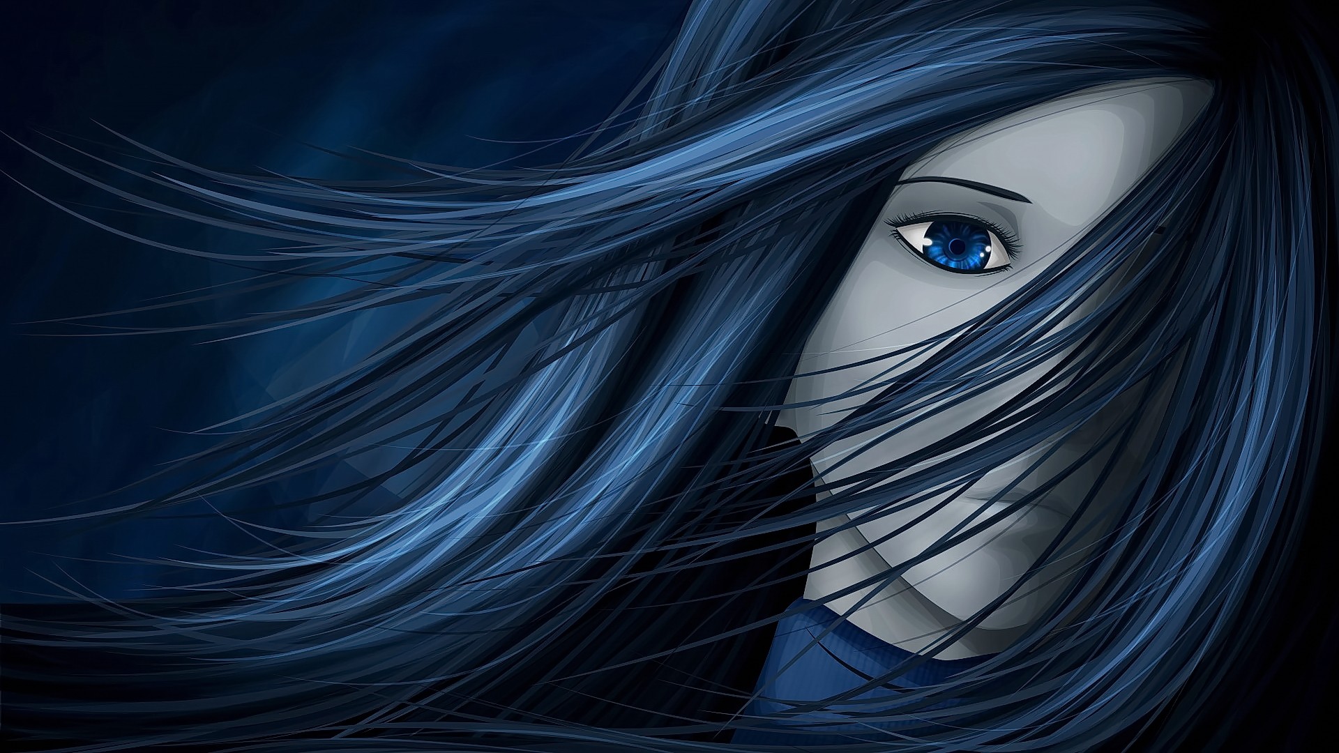 Anime 1920x1080 anime anime girls long hair blue eyes looking at viewer hair in face women face closeup portrait