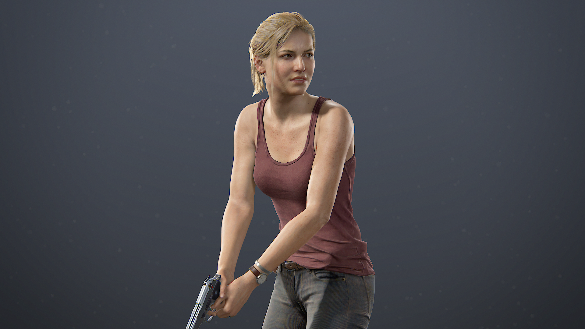 General 1920x1080 Uncharted 4: A Thief's End simple background video games 2016 (year) video game characters video game girls Elena fisher girls with guns women blonde wristwatch