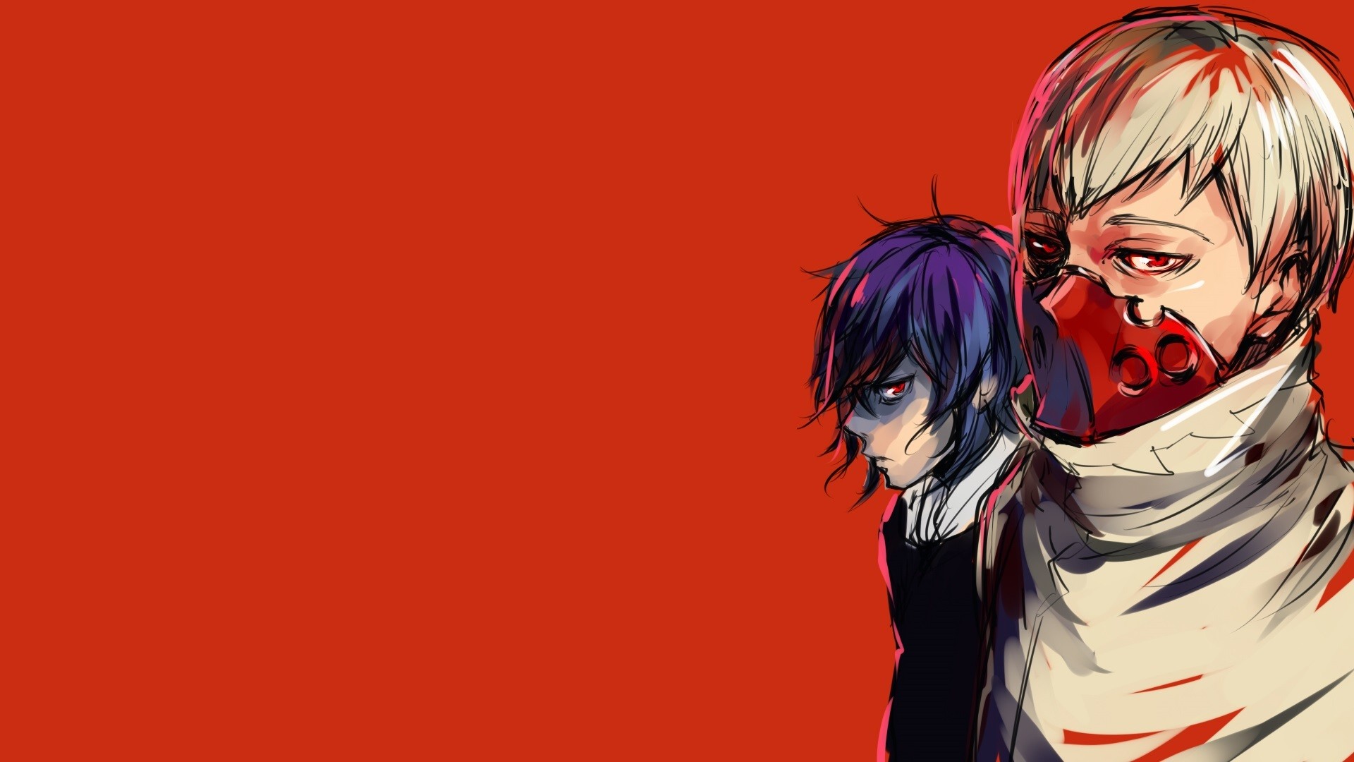 Anime 1920x1080 anime Tokyo Ghoul red background simple background red eyes blonde mask