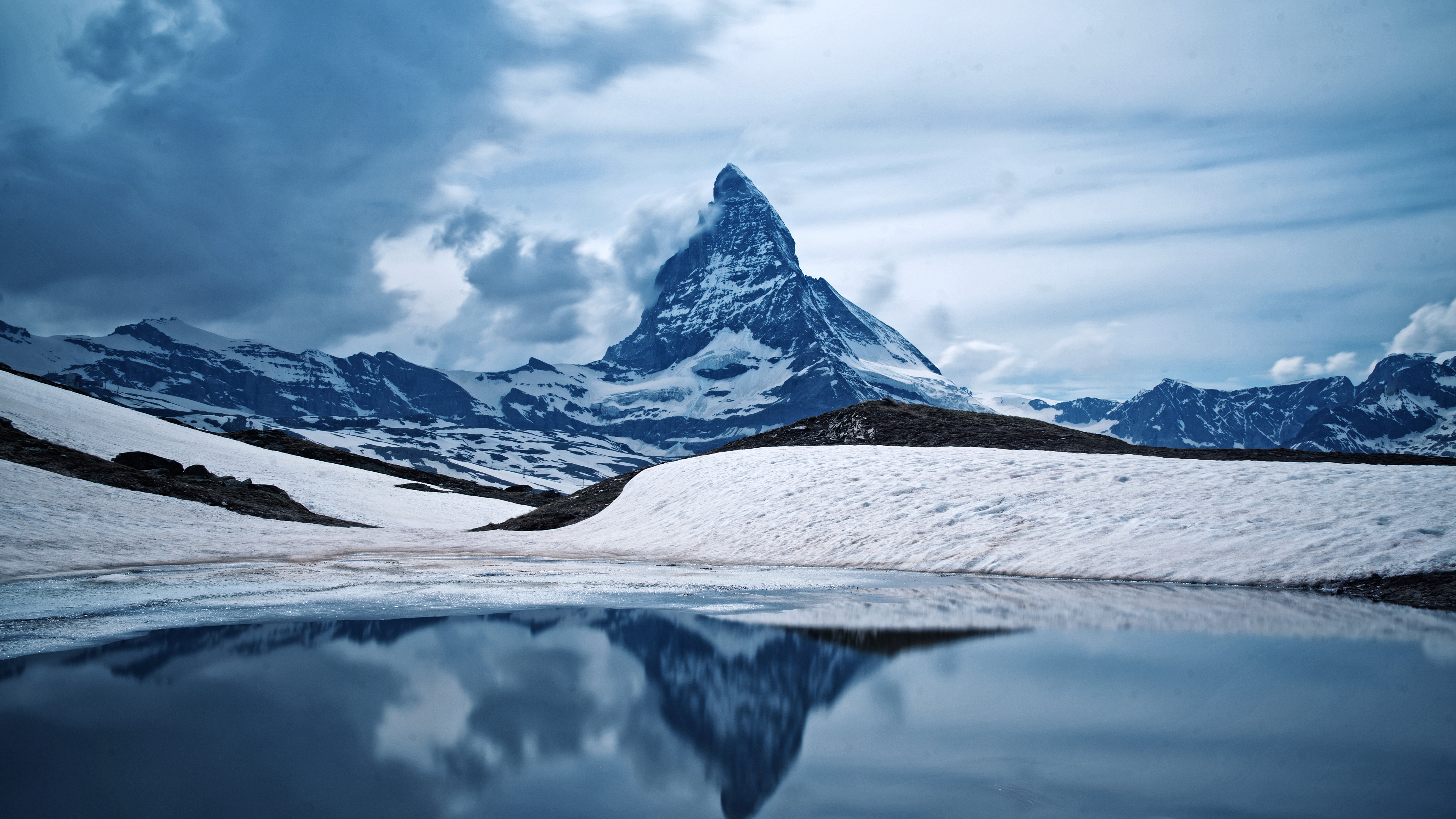 General 3840x2160 nature landscape mountains sky clouds winter snow water lake rocks Matterhorn Alps Switzerland