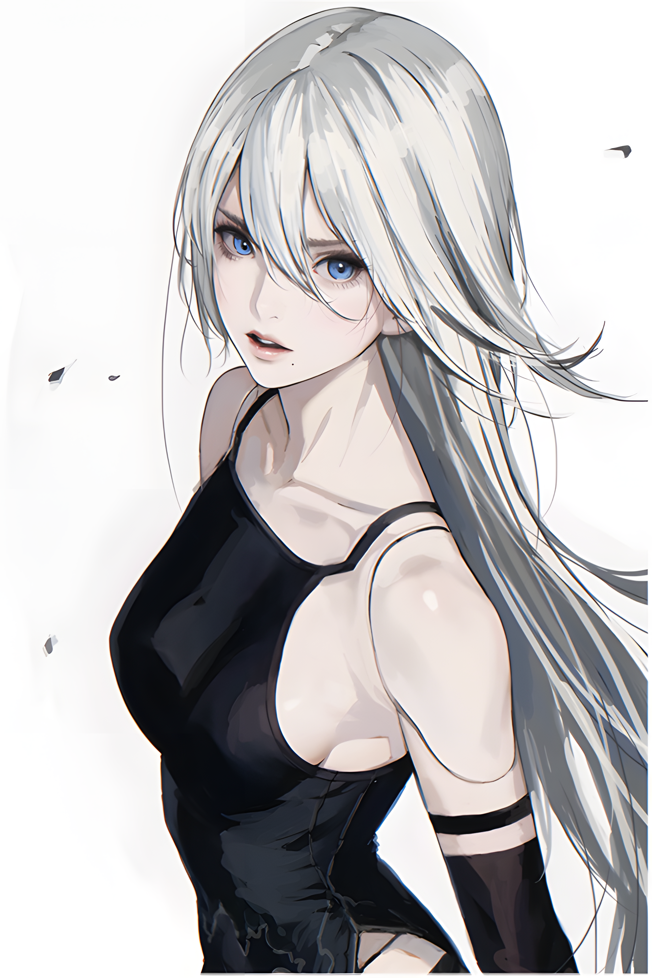 Anime 2132x3200 D.K dkground Nier: Automata long hair looking at viewer simple background white background portrait display sideboob minimalism anime girls A2 (Nier: Automata)