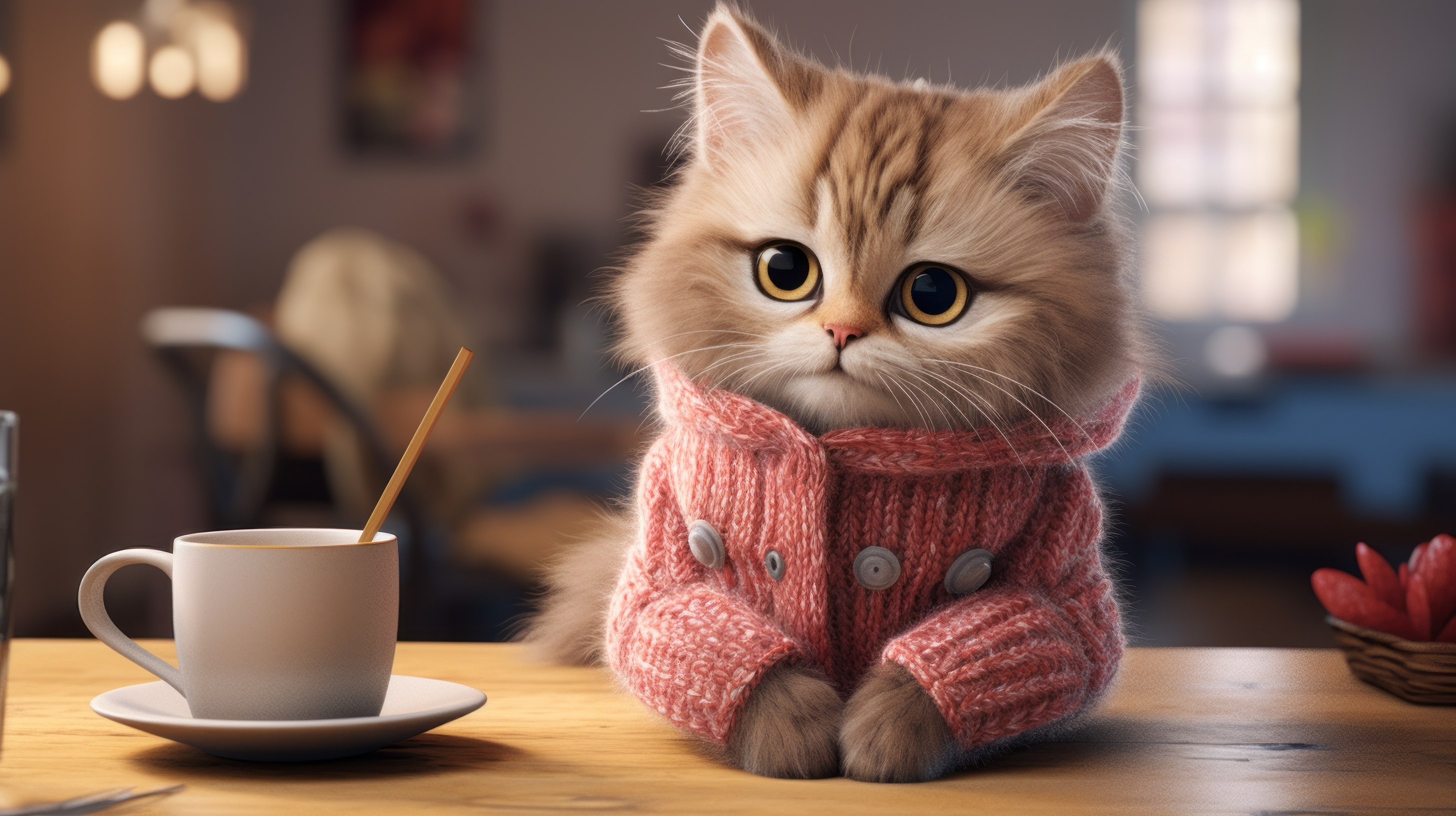 General 2912x1632 AI art cats sweater cafe coffee