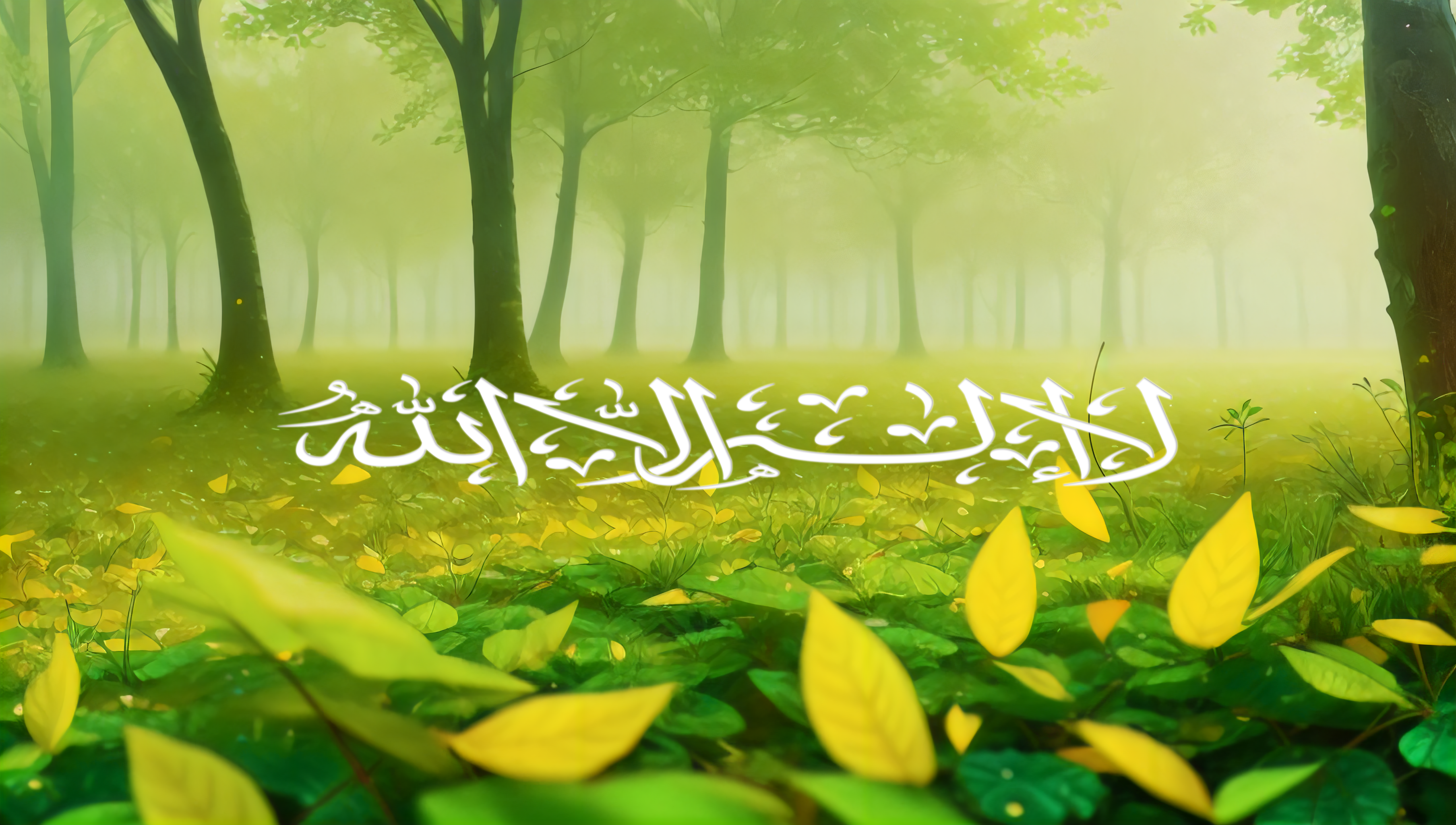 General 3616x2048 AI art religion religious Islam calligraphy nature leaves trees landscape digital painting text forest