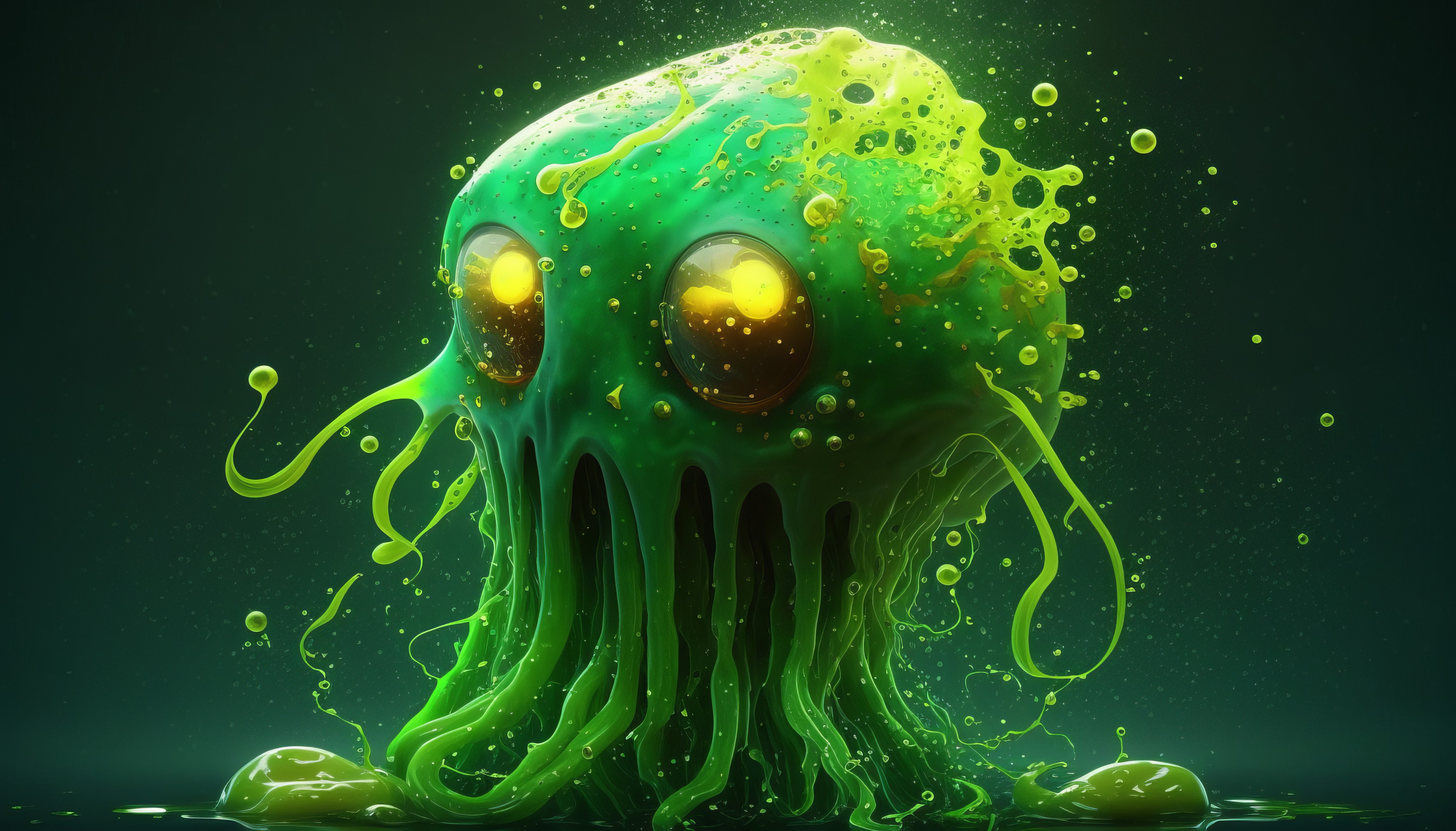 General 4579x2616 AI art slime creature green simple background