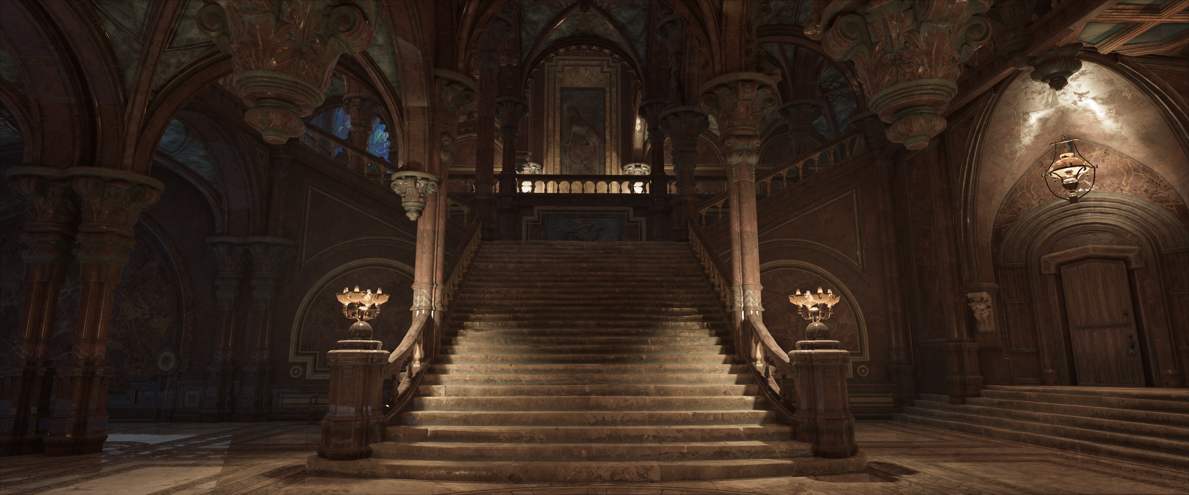 General 3840x1600 Hogwarts Legacy Castle interior screen shot video games stairs CGI interior Avalanche Software