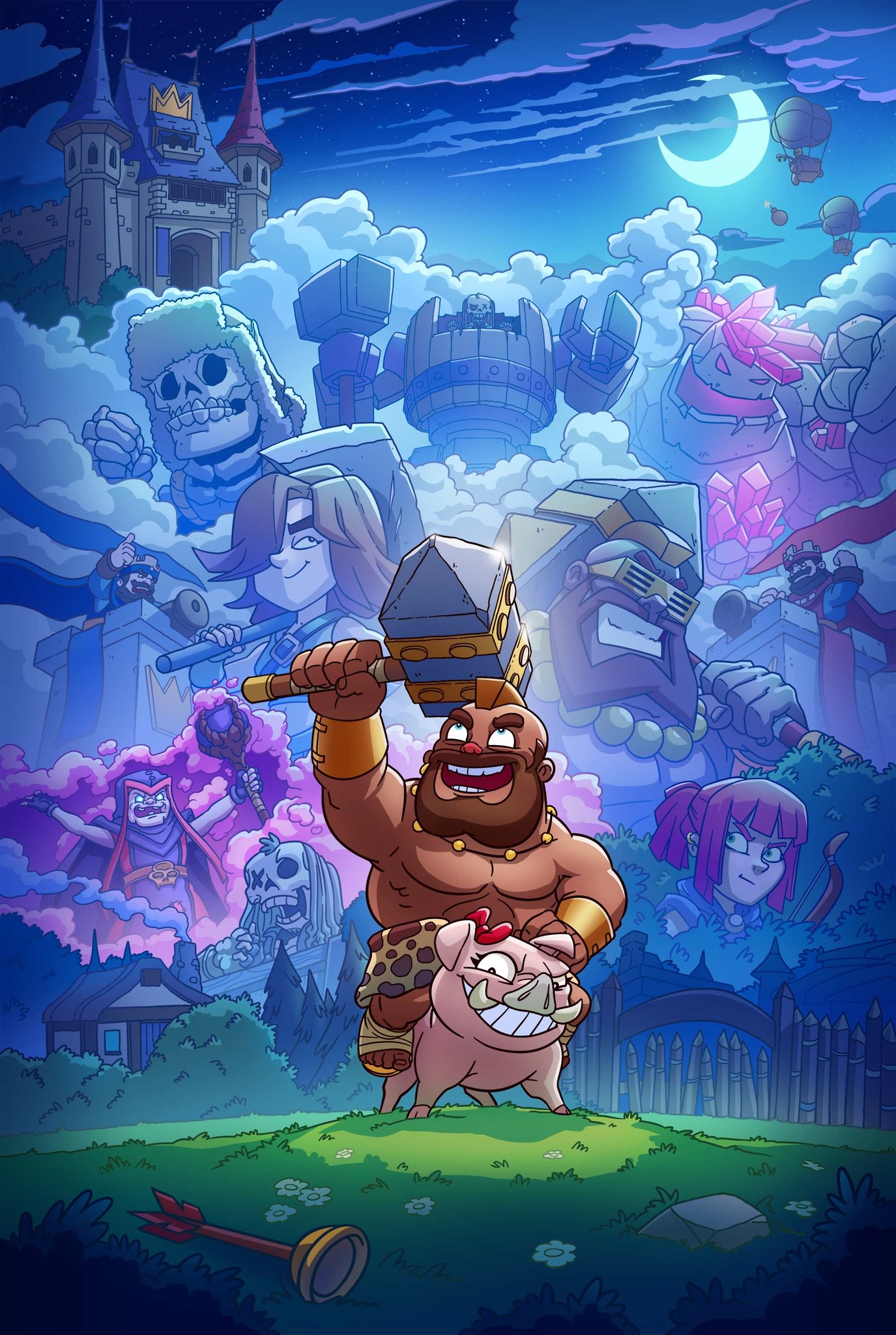General 1375x2048 Clash Royale Loading screen video game art pigs hammer portrait display crescent moon drawing