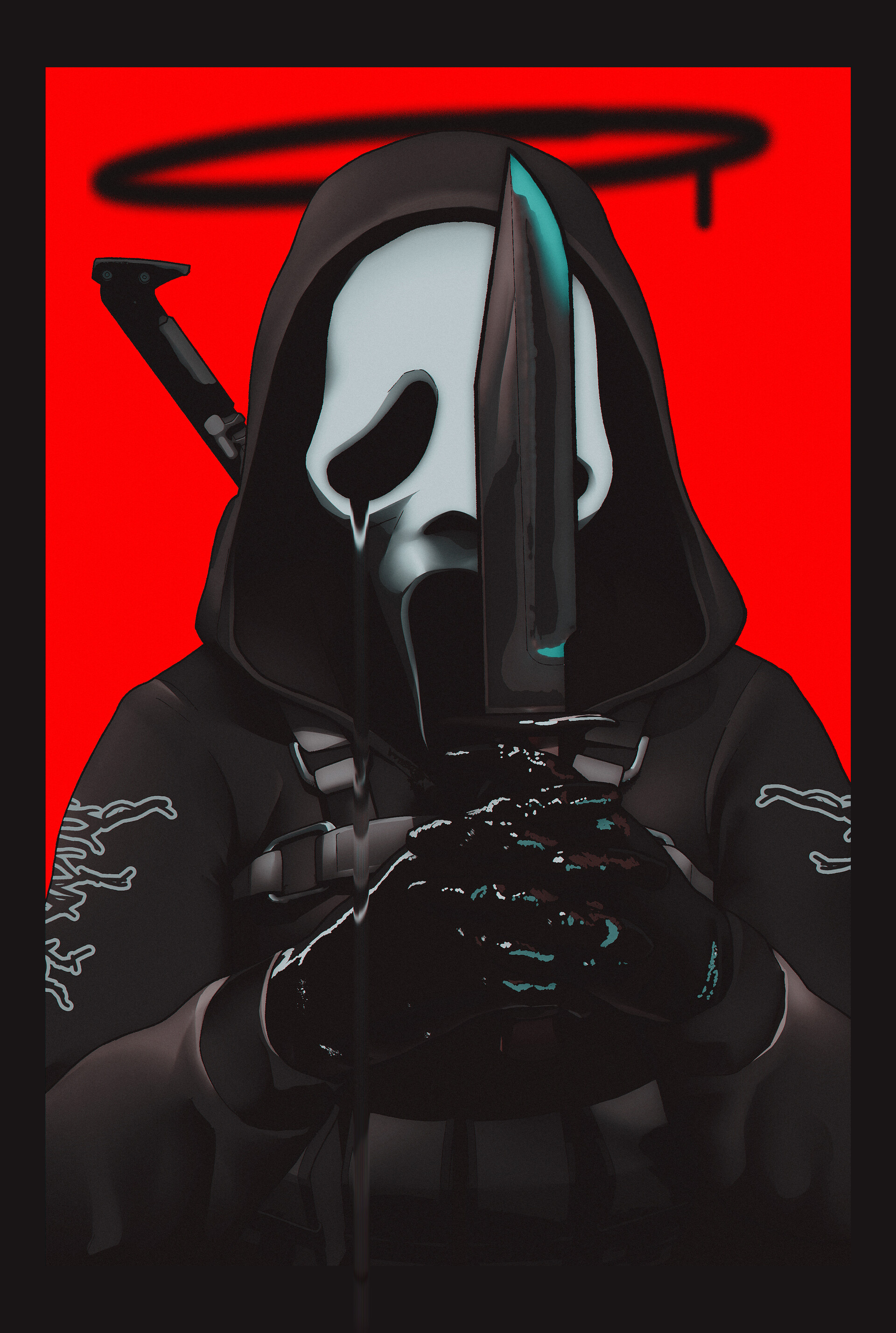 General 1920x2856 Poisonpink digital art artwork illustration Scream knife mask red background portrait portrait display hoods weapon