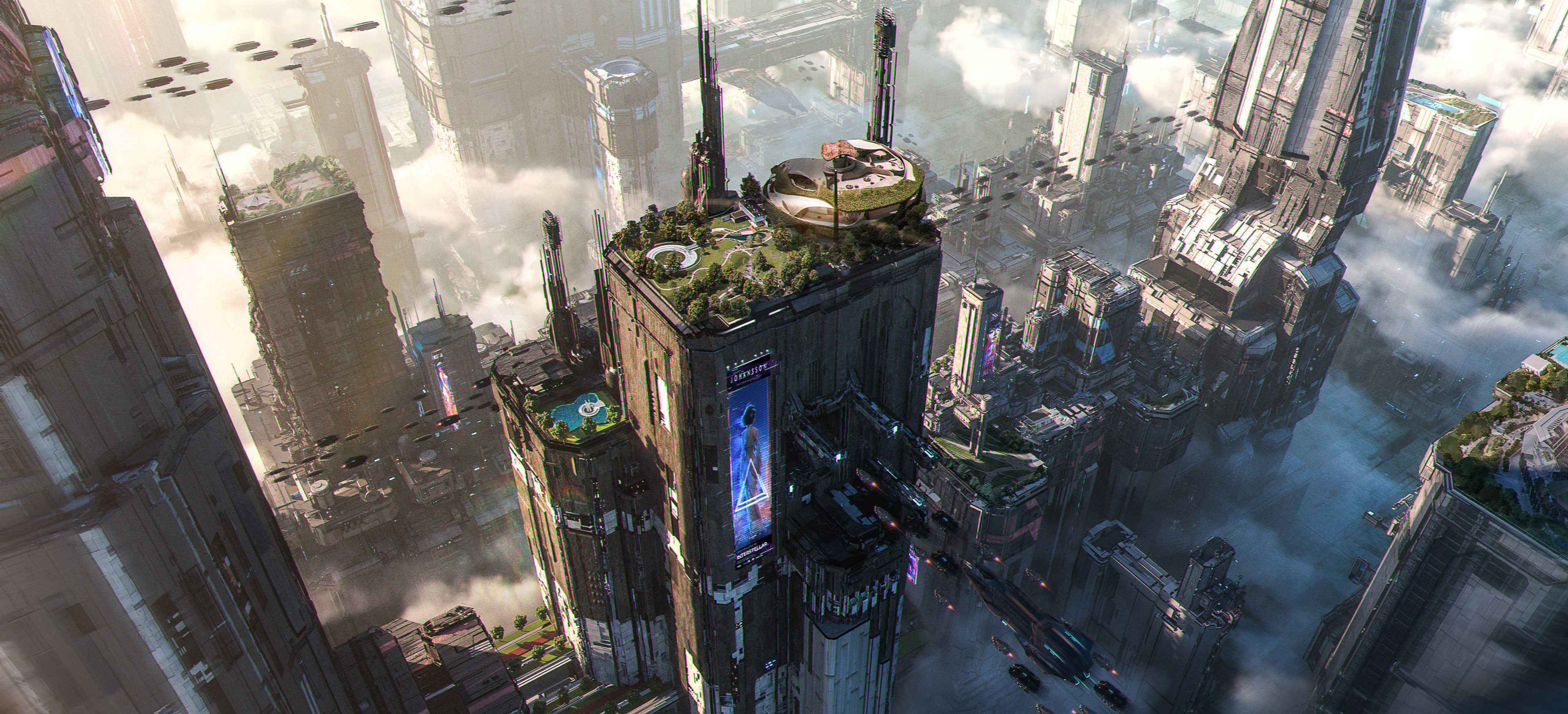 General 3840x1750 4K ultrawide cyberpunk city futuristic cityscape building skyscraper digital art