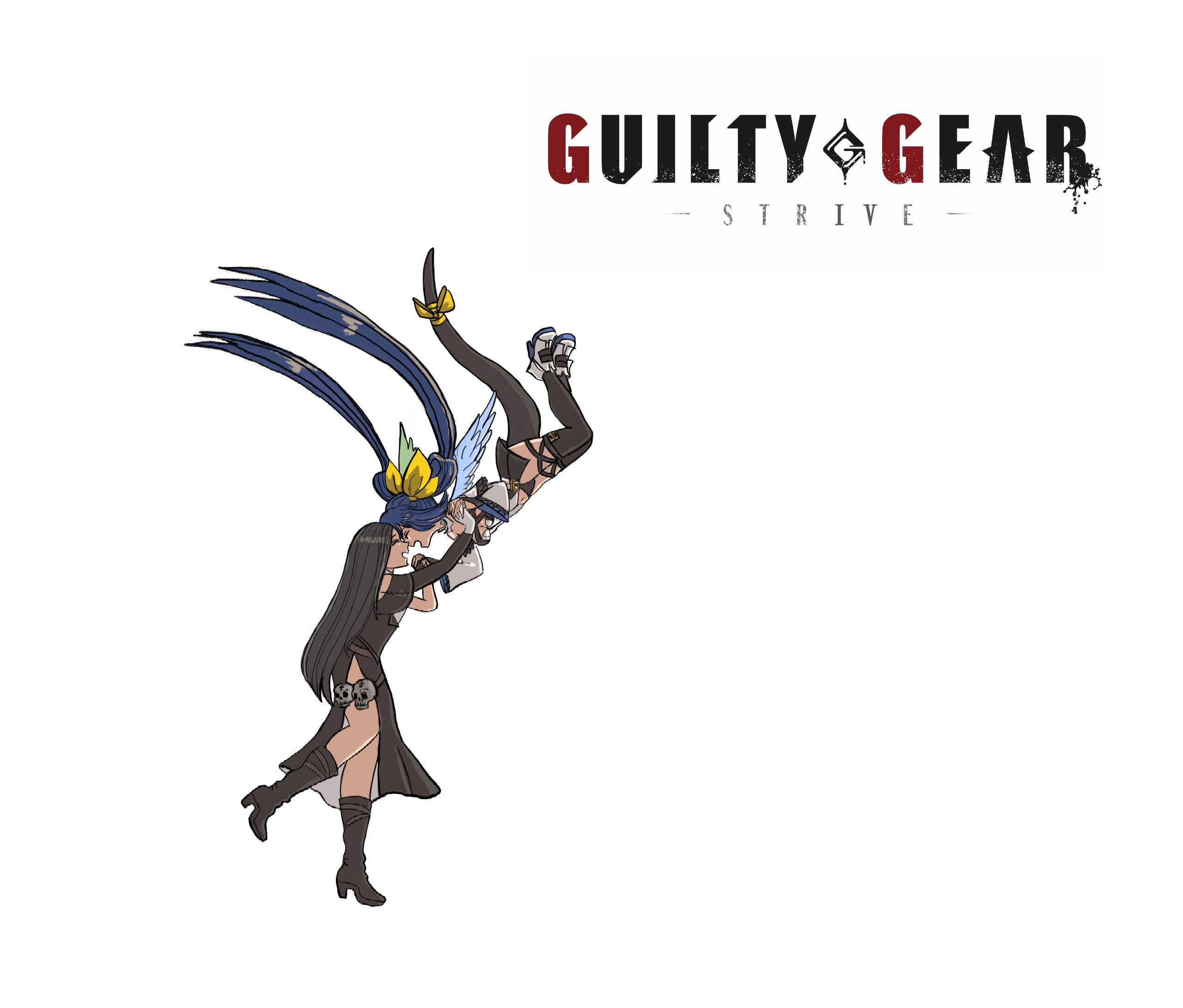 Anime 2560x2182 Guilty Gear Guilty gear strive Dizzy (Guilty Gear) Testament (guilty gear) women anime girl with wings anime games anime girls yuri couple Fighting Games anime couple boots minimalism white background simple background Testament x Dizzy