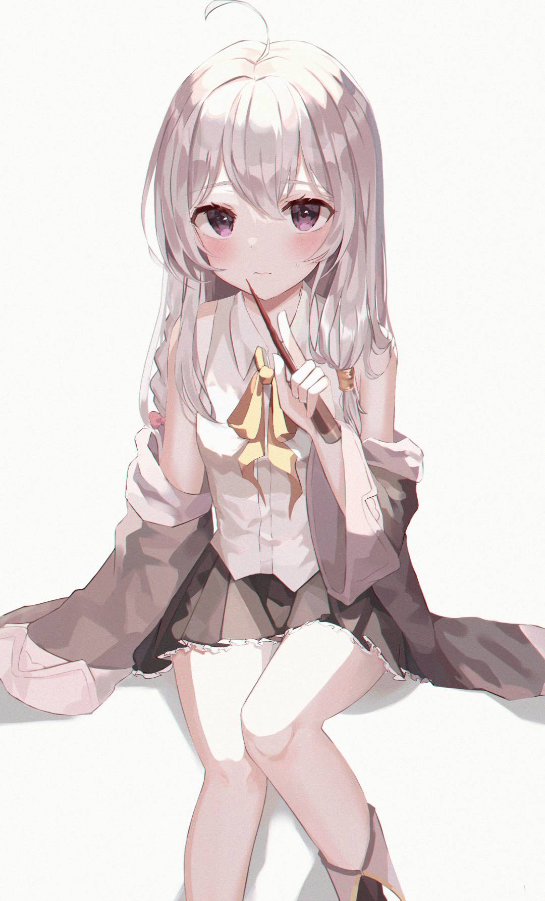 Anime 1080x1783 anime girls skirt portrait display blushing simple background white background long hair minimalism looking at viewer