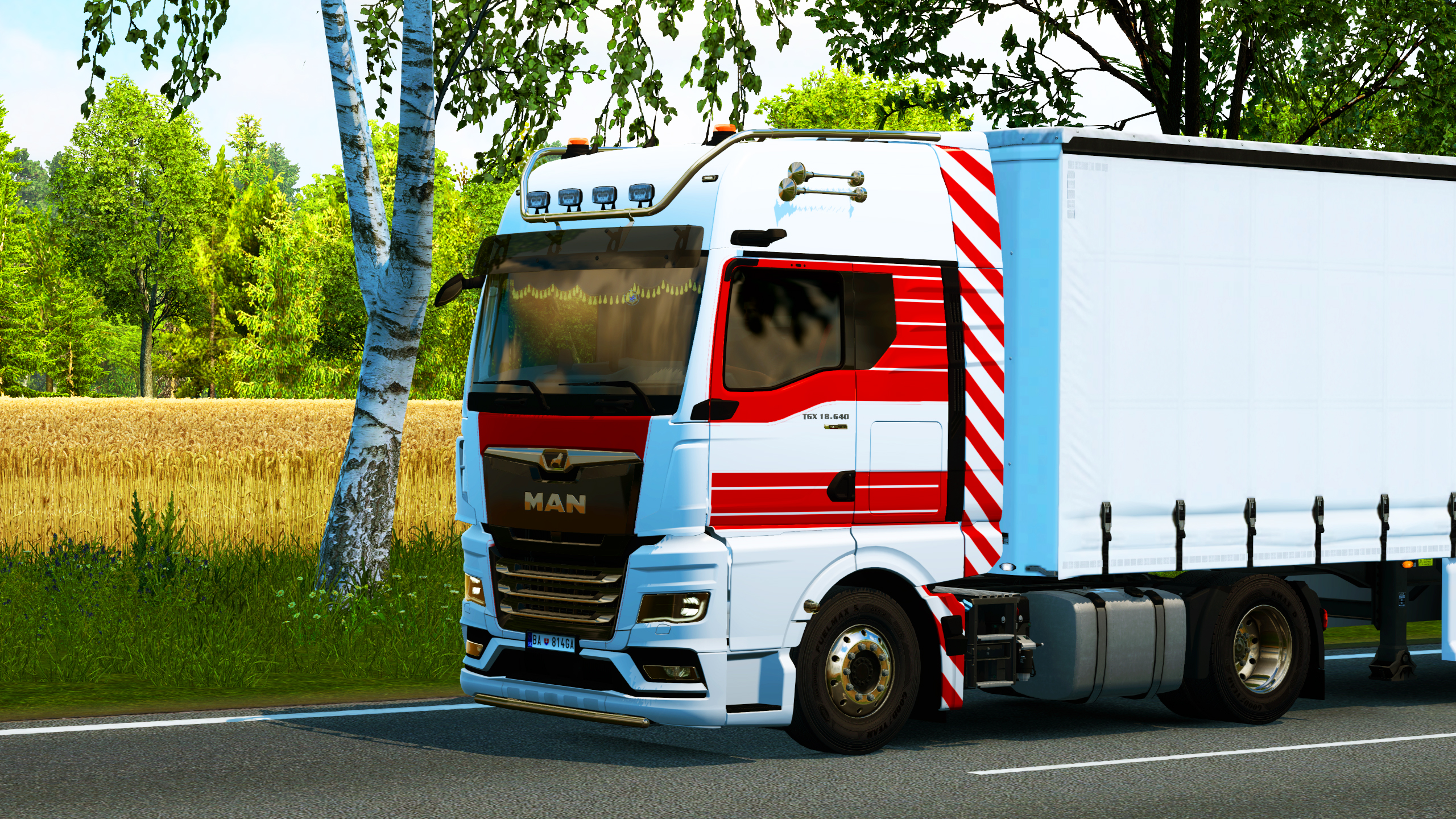 General 2560x1440 Euro Truck Simulator 2 Game Simulator MAN TGX II plantation video games vehicle frontal view trees German trucks SCS Software