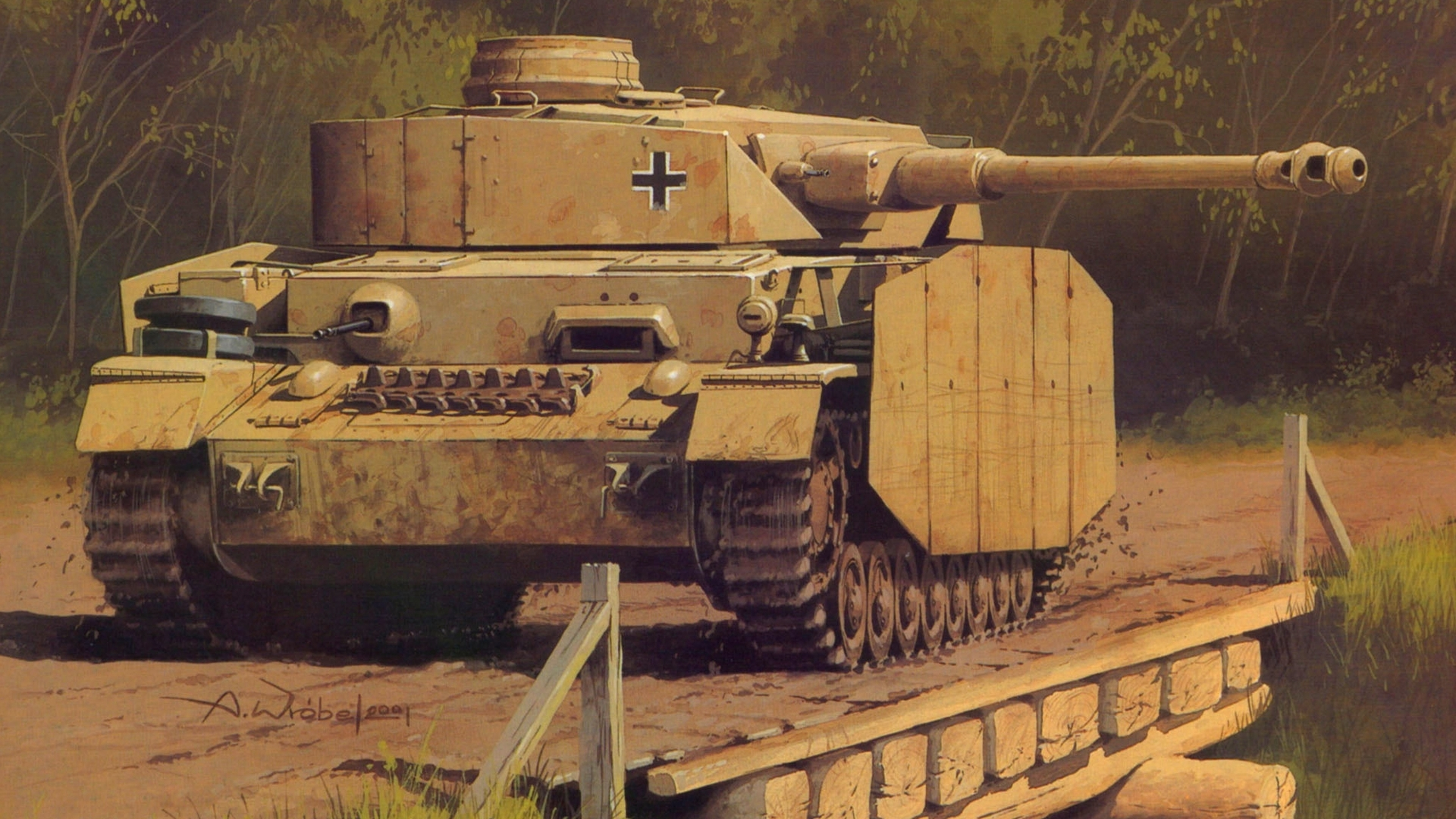 General 1920x1080 Panzer IV World War II digital art tank military watermarked artwork military vehicle signature frontal view