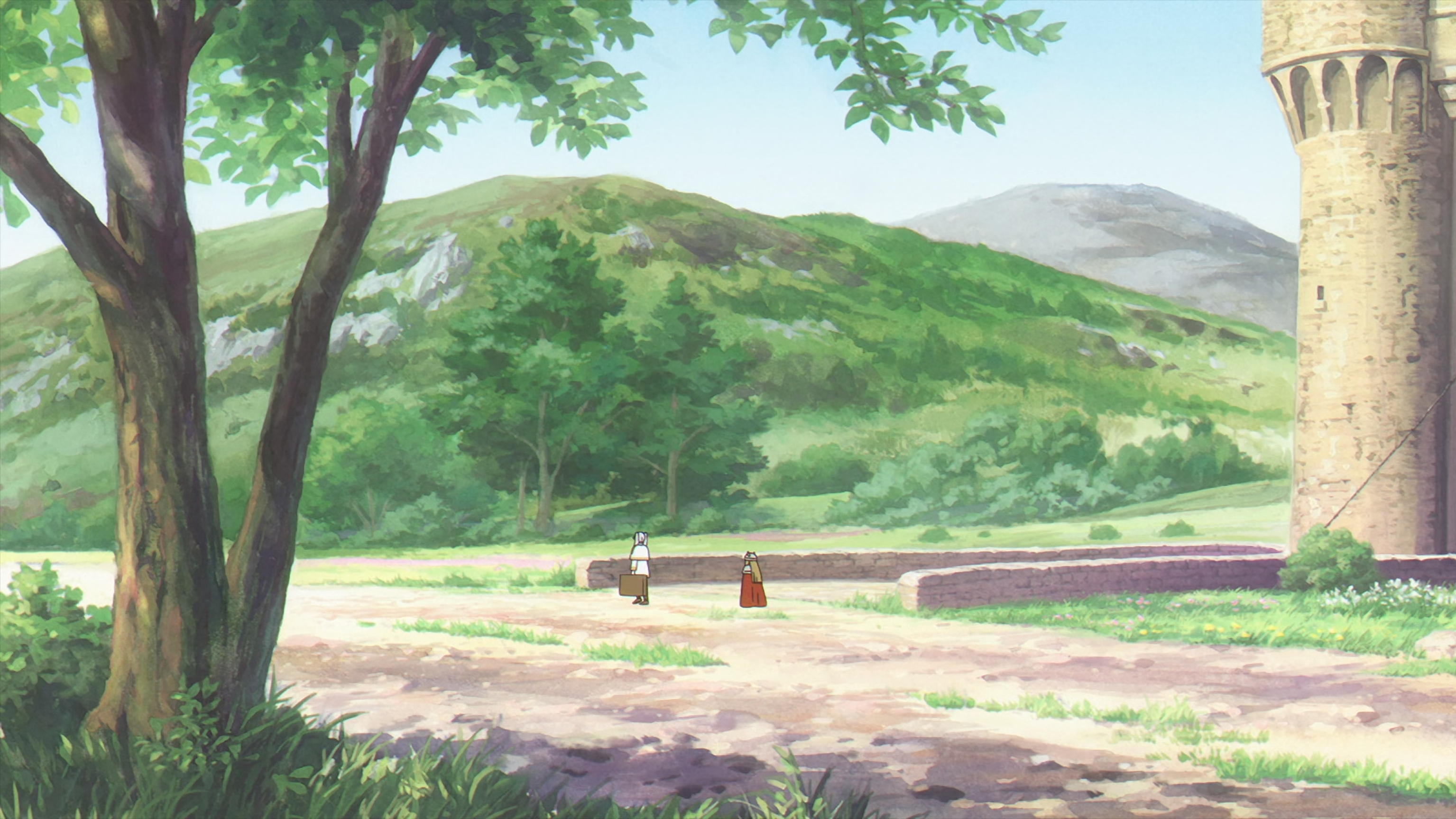 Anime 3070x1728 Sousou No Frieren anime Anime screenshot trees anime girls standing sky sunlight ground anime boys Frieren Eisen (Sousou no Frieren)