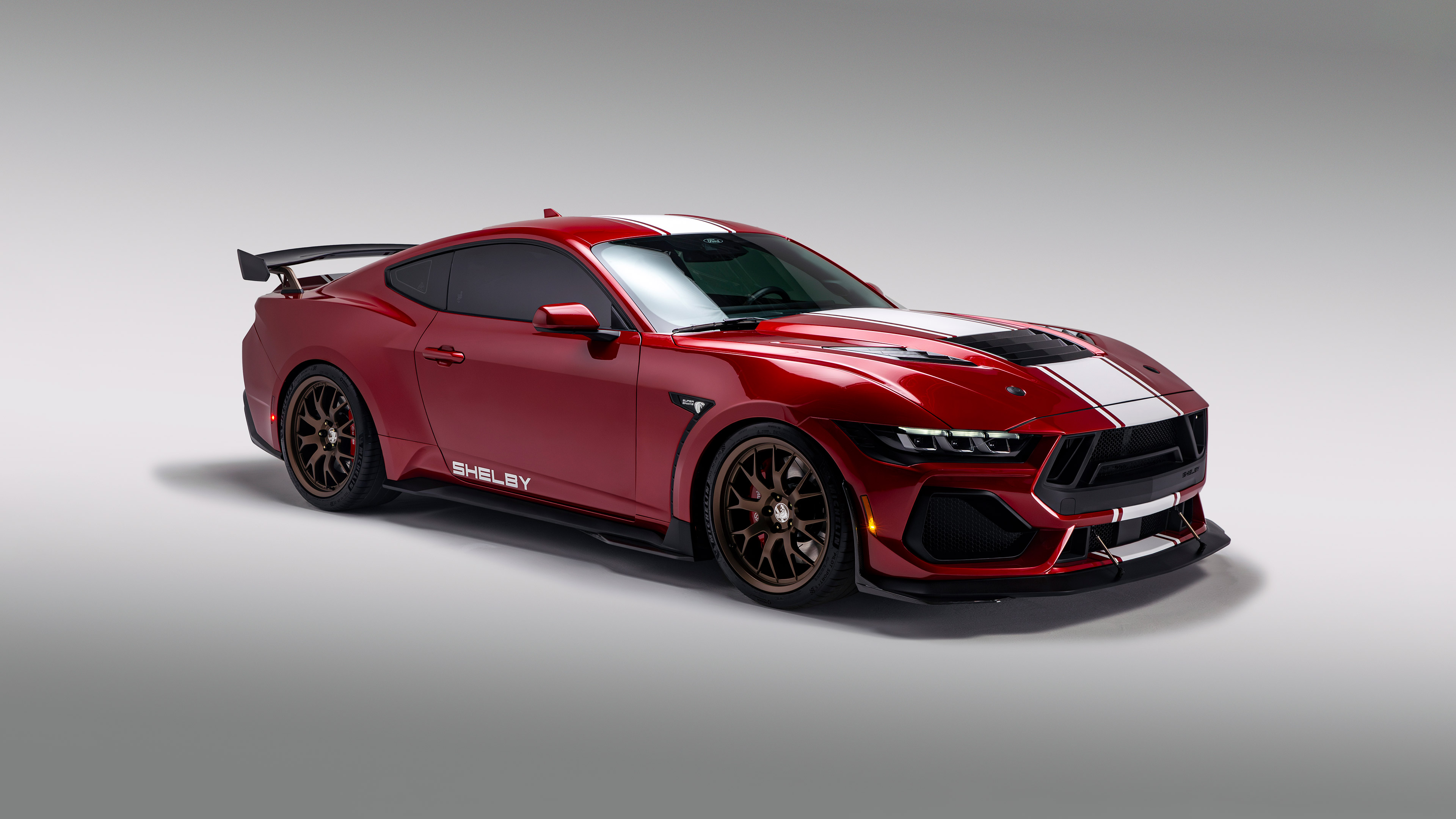 General 3840x2160 Ford Mustang Shelby Shelby Ford Mustang red cars muscle cars simple background Ford American cars V8 engine racing stripes