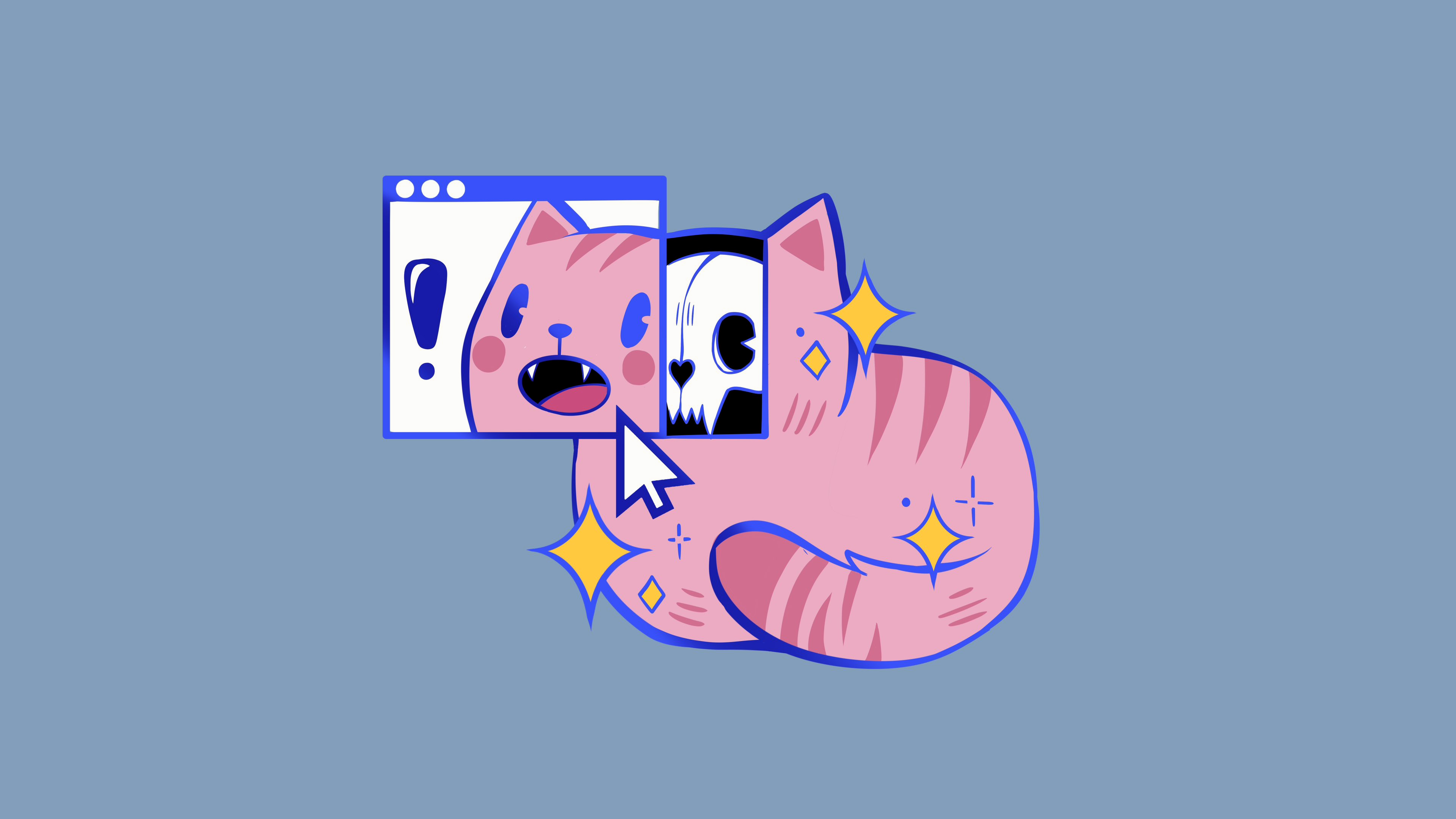 Anime 3840x2160 cats minimalism blue background simple background animals tail chibi cat ears computer computer mice computer screen skull skeleton