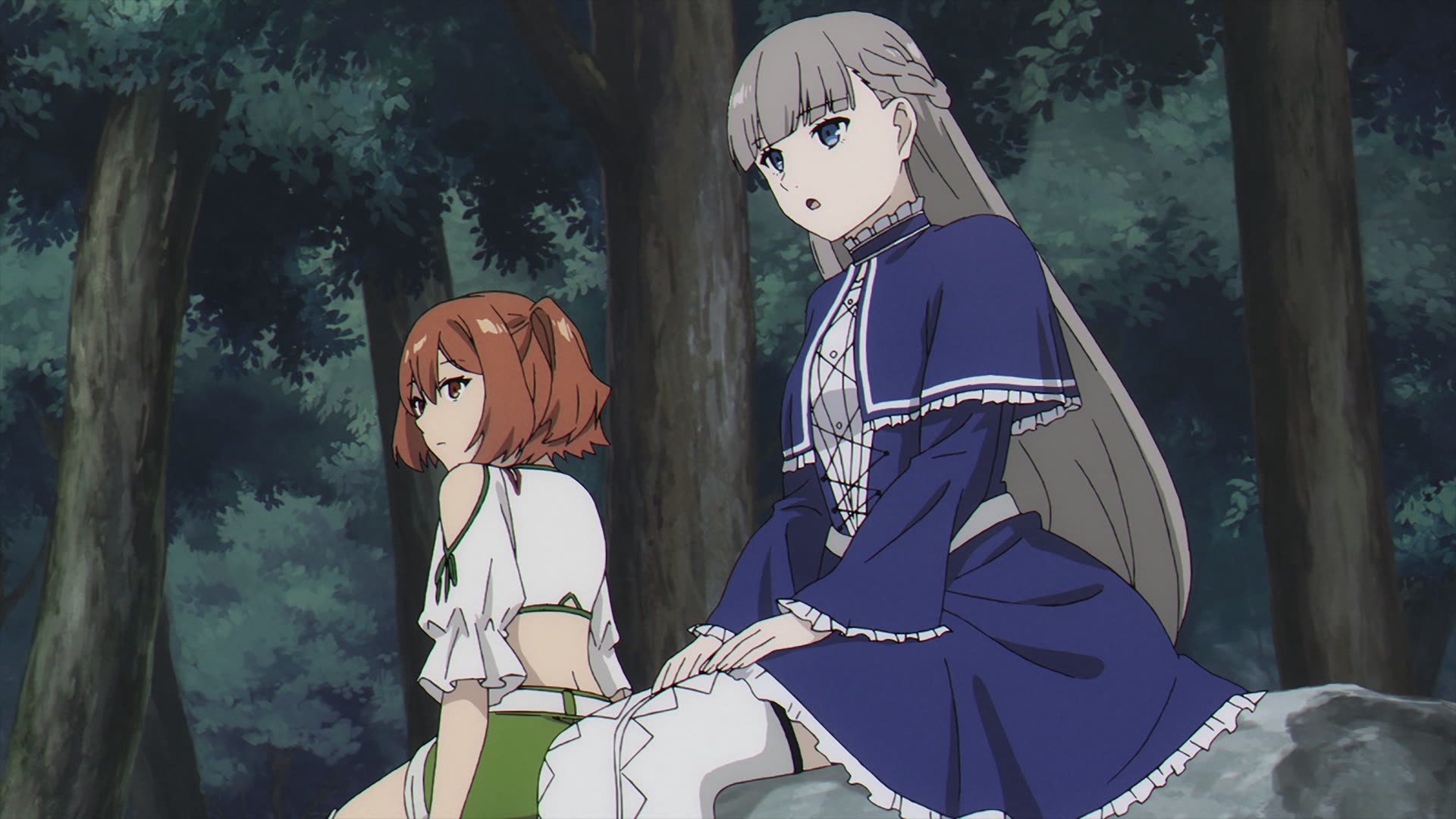 Anime 1920x1080 Sousou No Frieren Mages Kanne (Sousou no Frieren) Lawine (Sousou no Frieren) stockings two women Anime screenshot forest