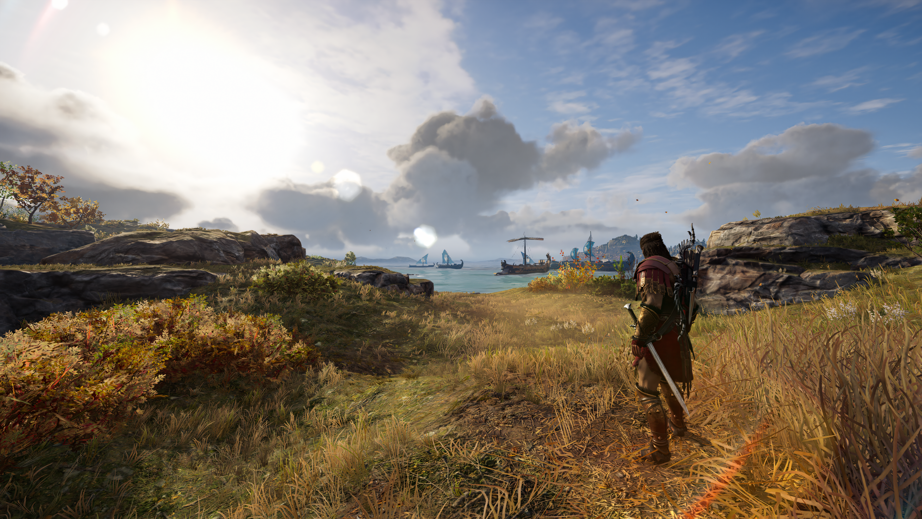 General 3840x2160 Assassin's Creed Assassins Creed: Odyssey video games ship boat grass Alexios  sun rays clouds