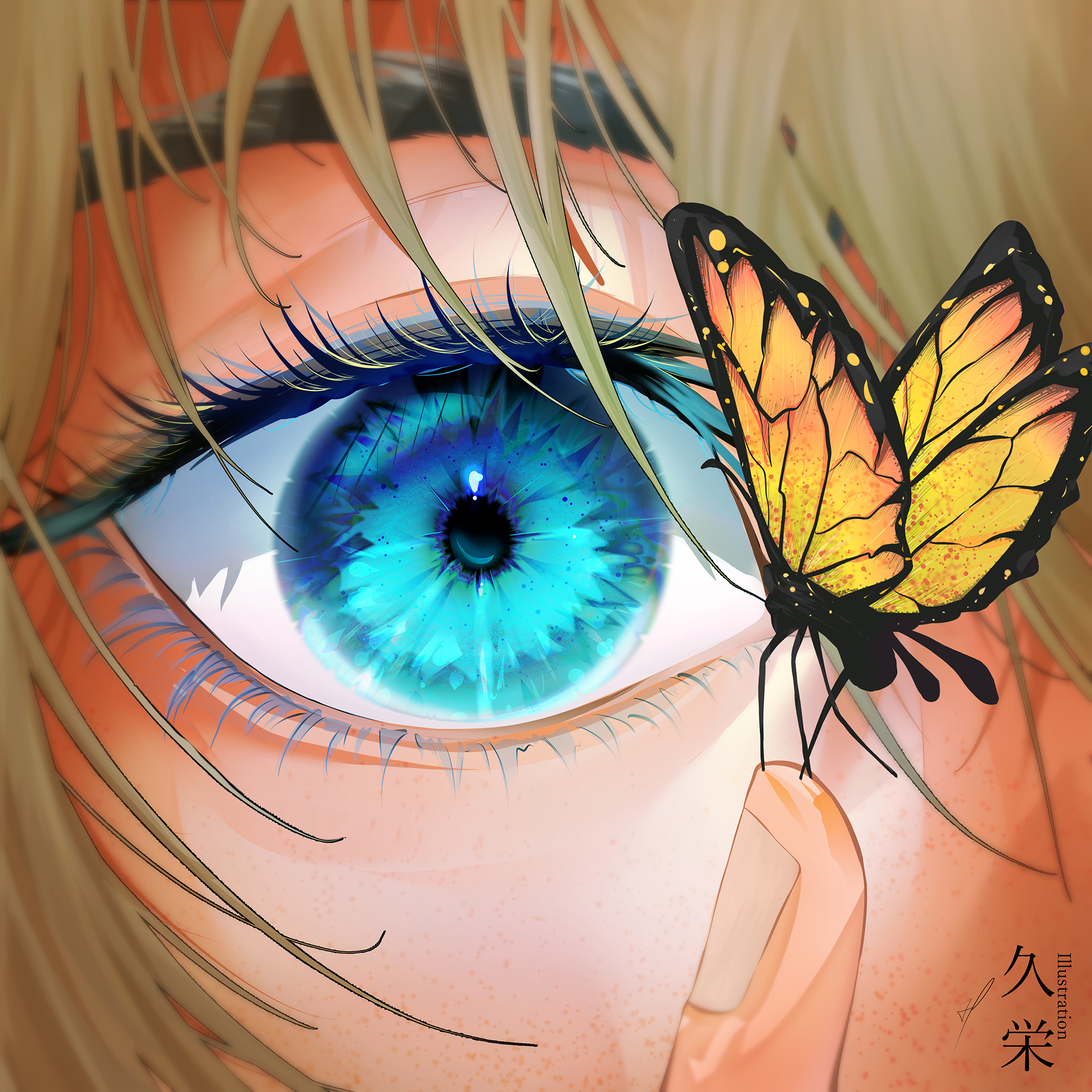 Anime 2025x2025 anime anime girls blue eyes butterfly blonde fingers Fate/Grand Order