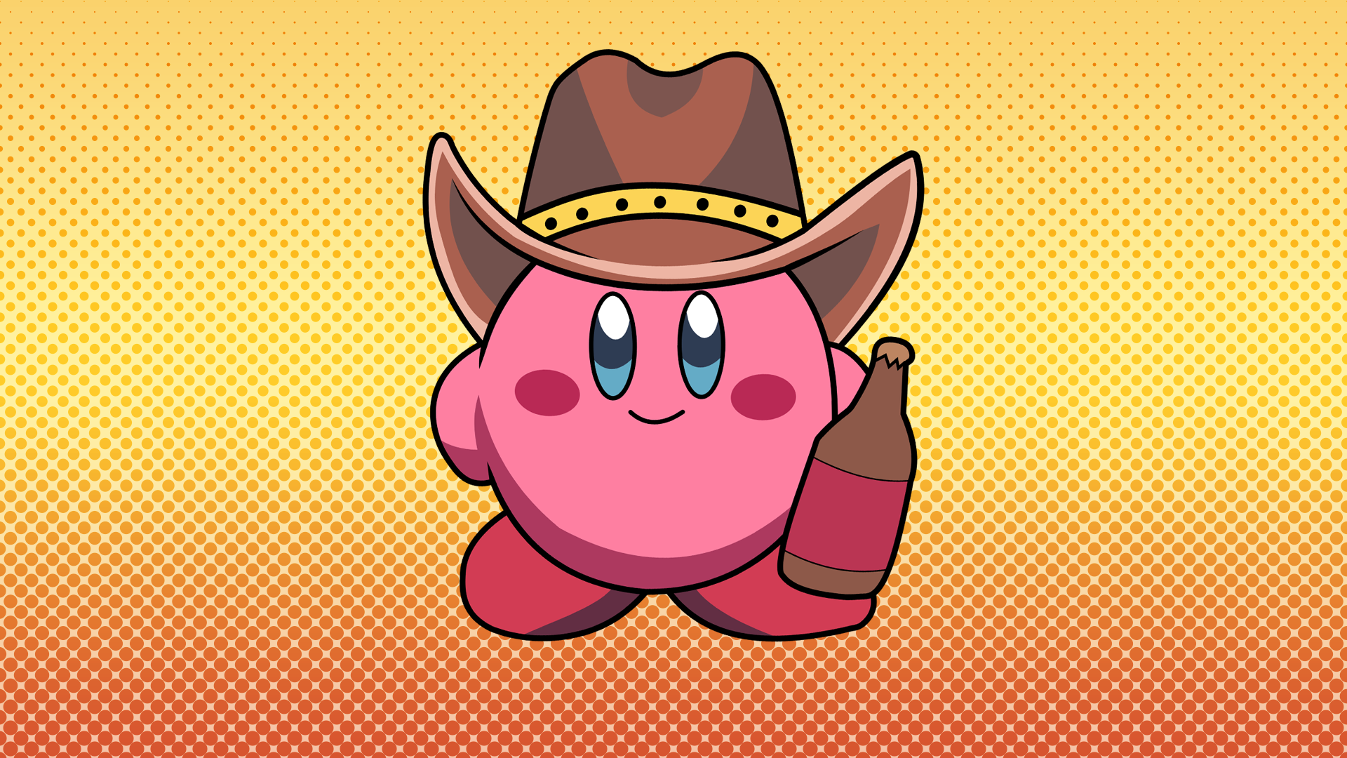 Anime 1920x1080 Kirby beer cowboy hats video games video game characters Nintendo yellow background gradient vector Vector trace