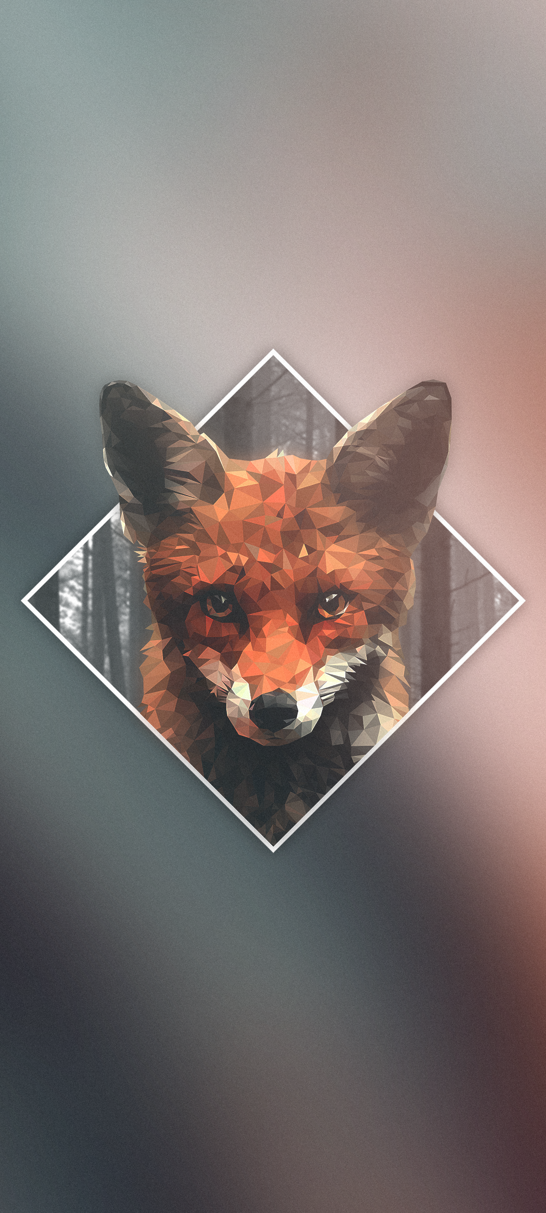 General 1080x2400 digital art low poly polygon art fox animals gradient simple background minimalism portrait display