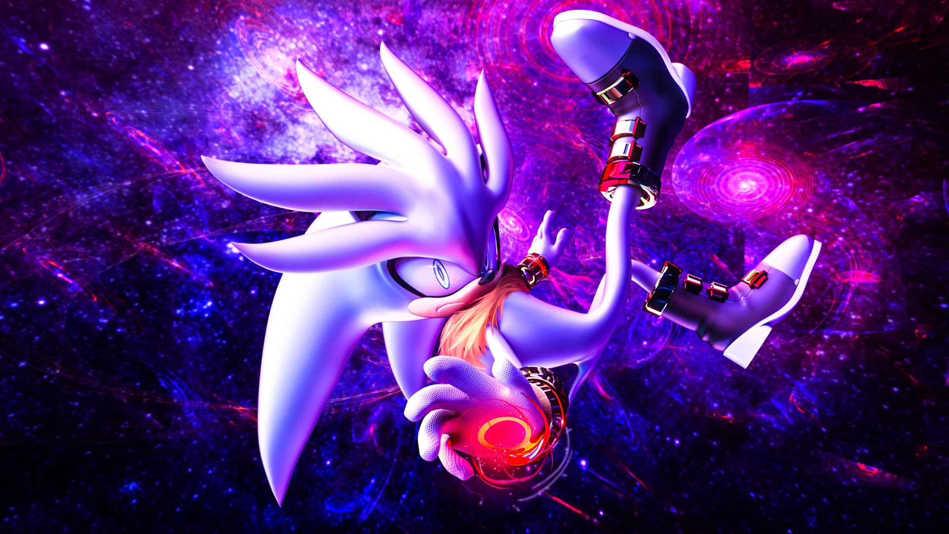 General 1920x1080 Sonic video game art PC gaming Sega purple background black background galaxy video game characters artwork Silver the Hedgehog