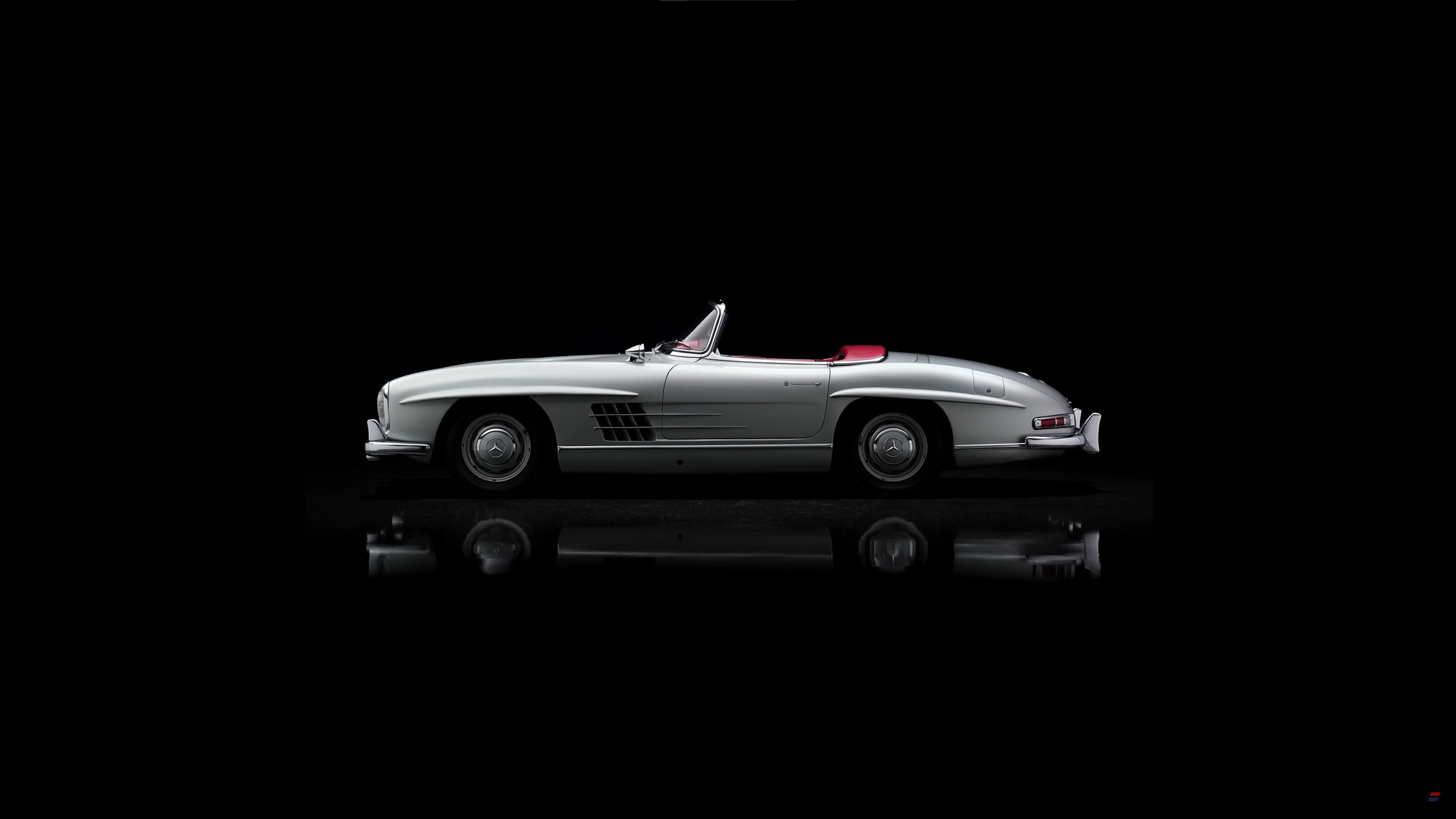 General 2560x1440 Mercedes-Benz SL car vehicle black background silver Roadster side view reflection simple background minimalism convertible German cars