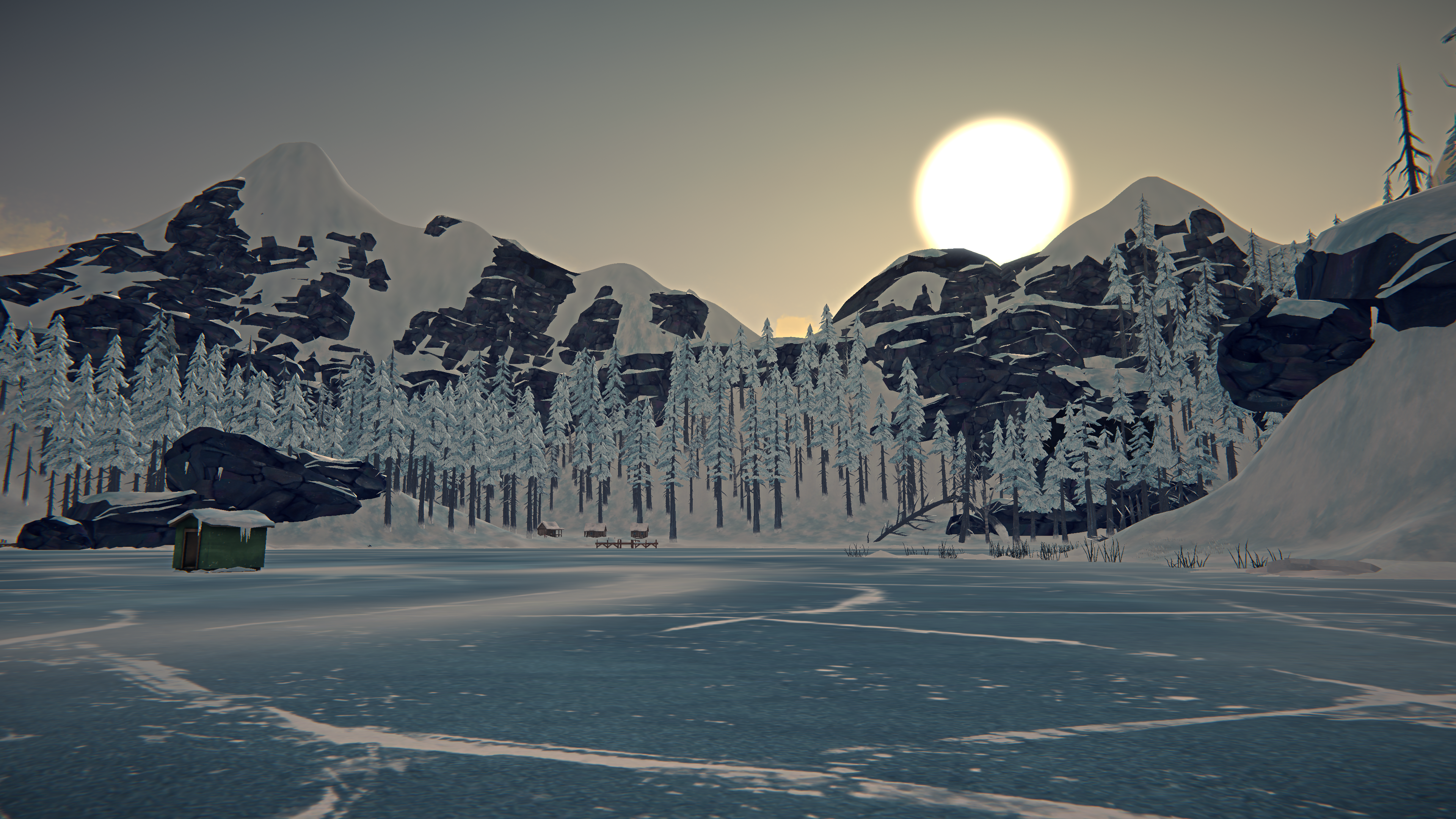 General 3840x2160 The Long Dark screen shot snow survival video game landscape PC gaming ice trees mountains Sun nature video games
