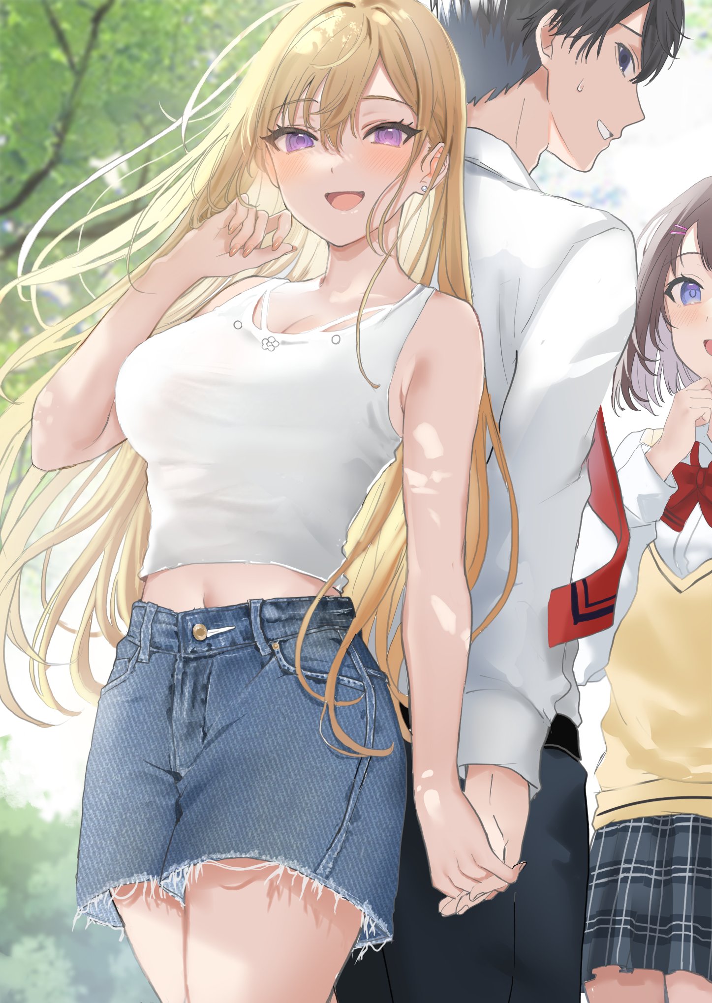 Anime 1447x2039 anime anime girls shorts blonde schoolgirl school uniform anime boys
