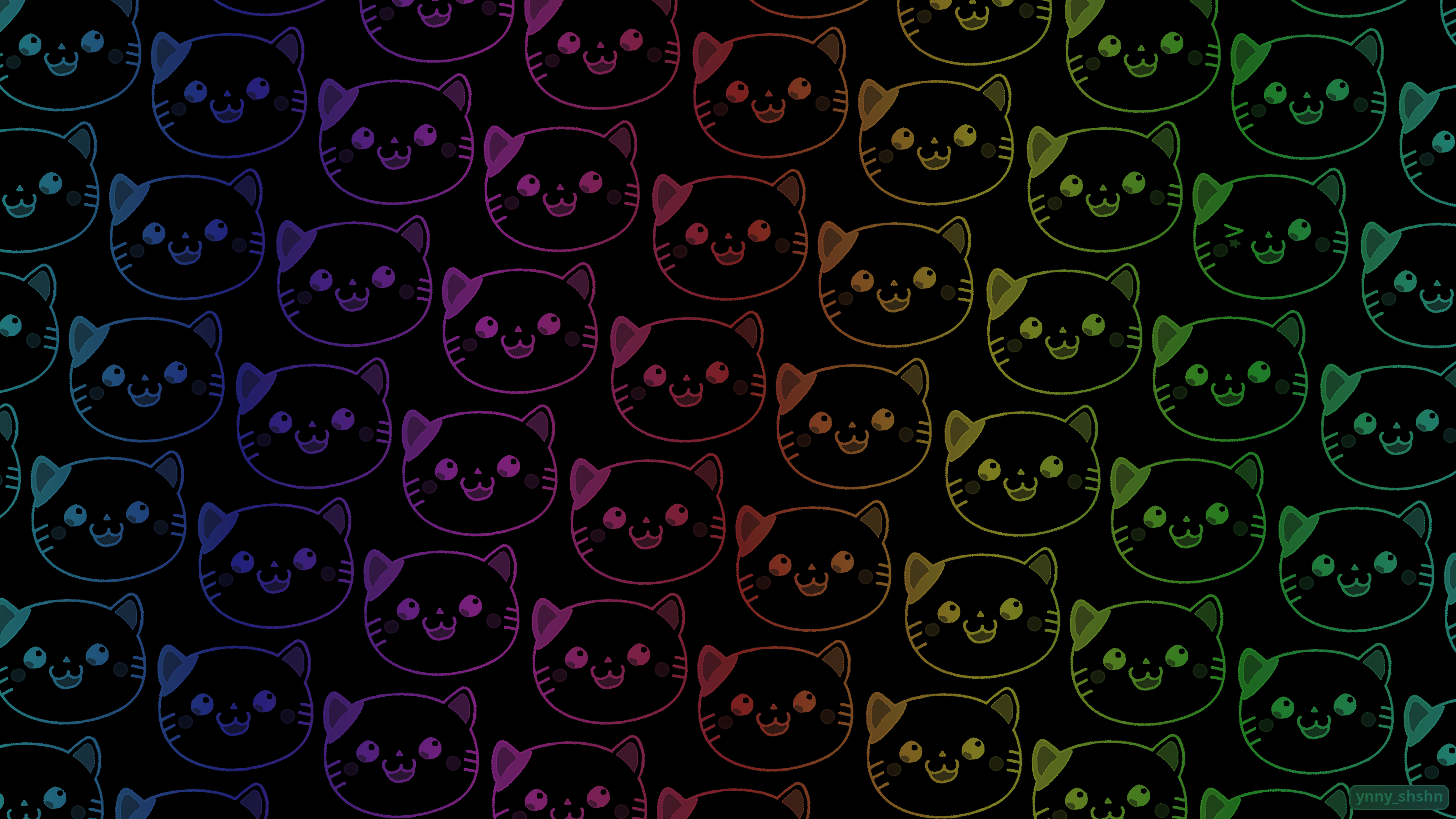 General 3840x2160 black background colorful dark cats