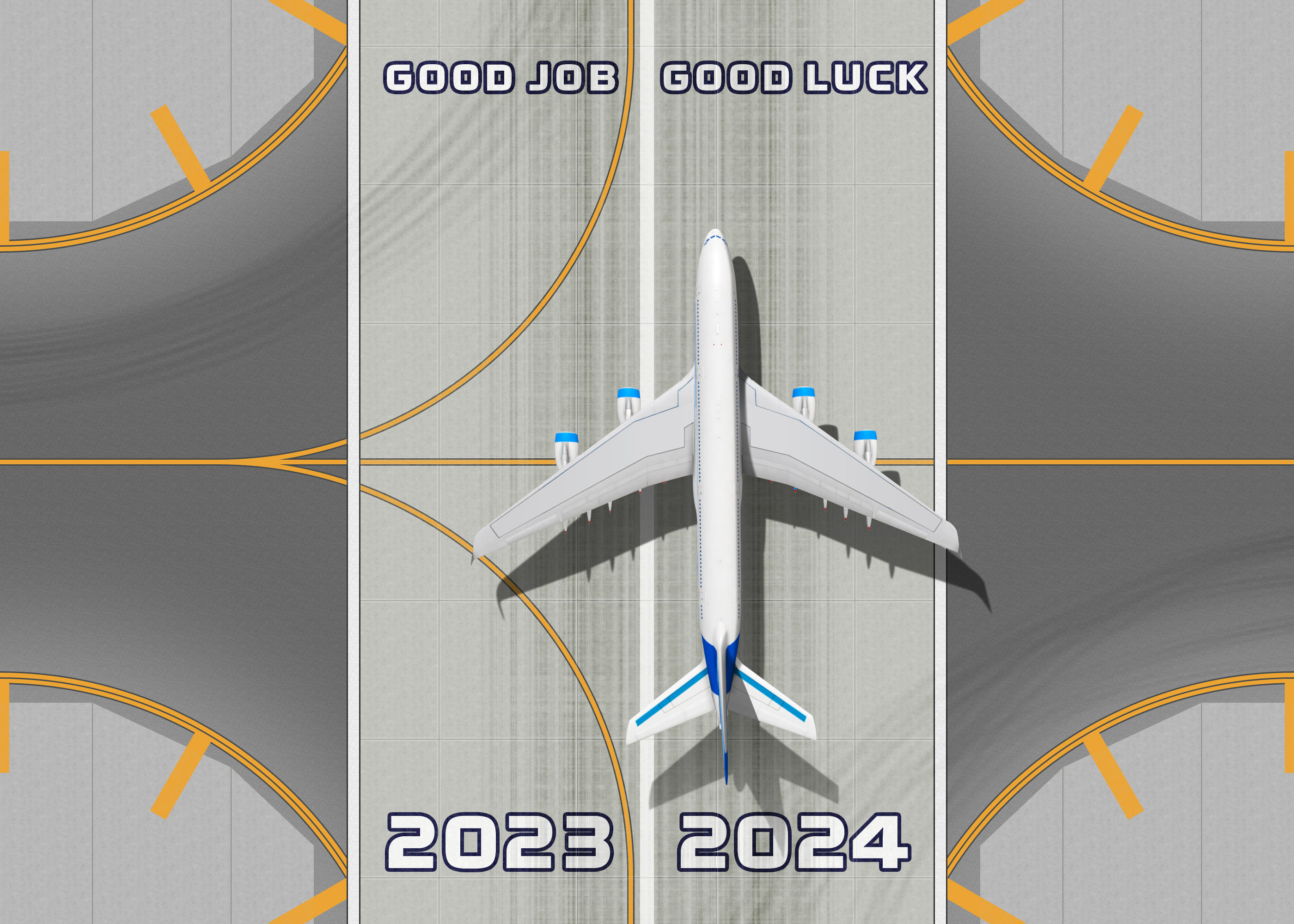 General 2800x2000 2024 (year) New Year digital art top view airplane vehicle runway 2023 (year) good luck