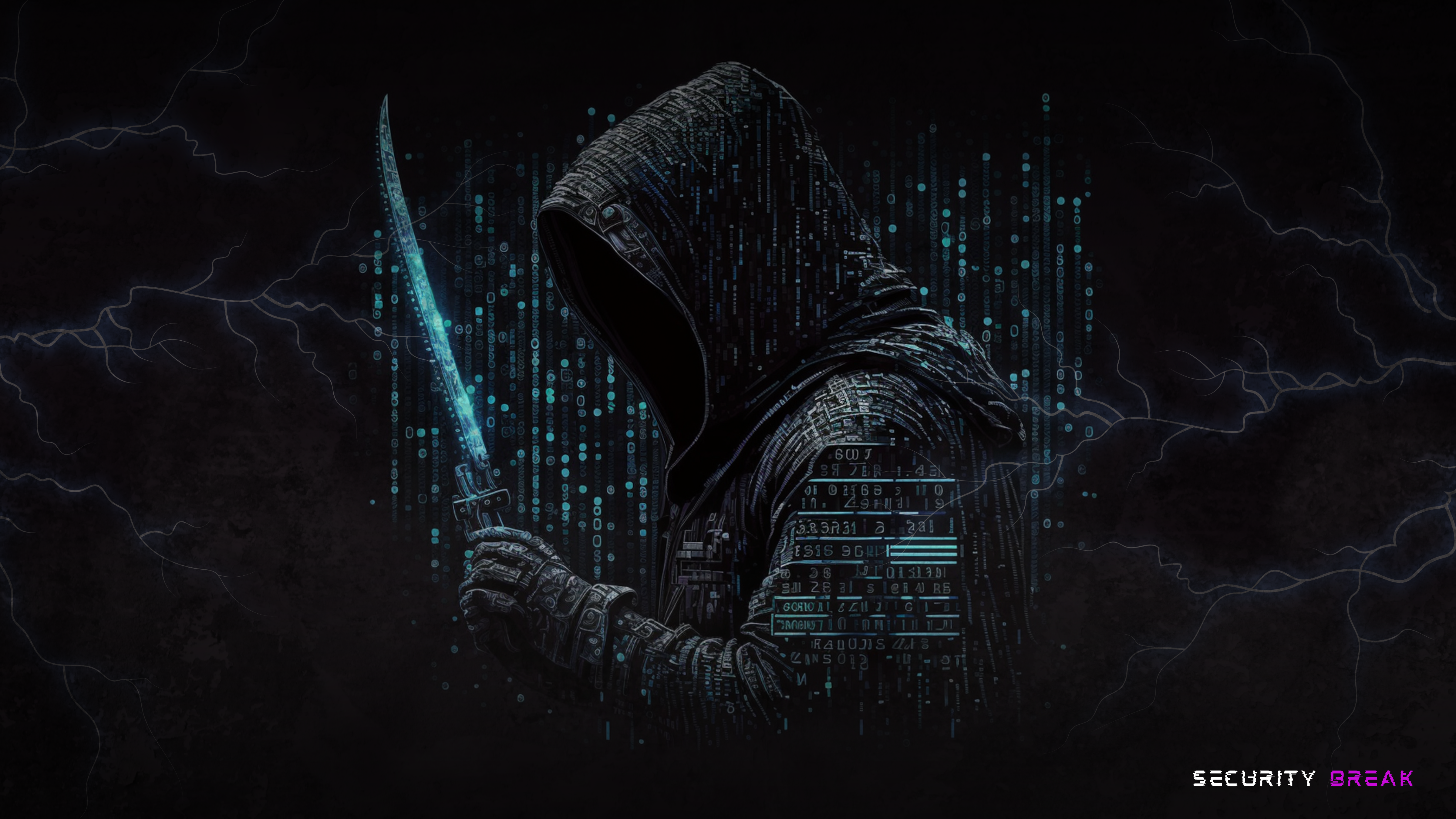 General 4800x2700 hacking security cyber digital art AI art simple background hoods weapon