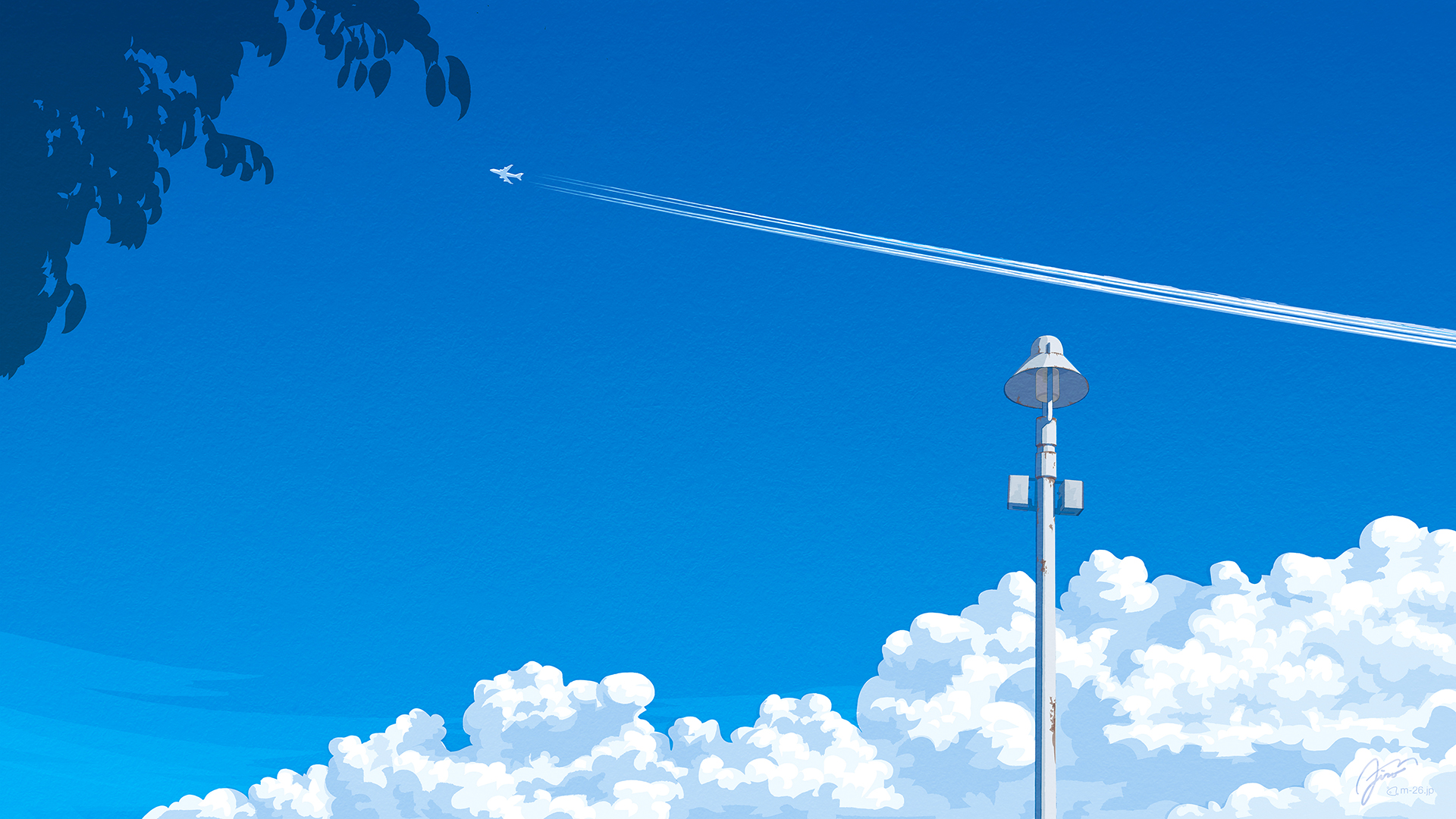 General 1920x1080 m26 digital art artwork illustration digital painting landscape nature sky blue clouds condensation watermarked airplane