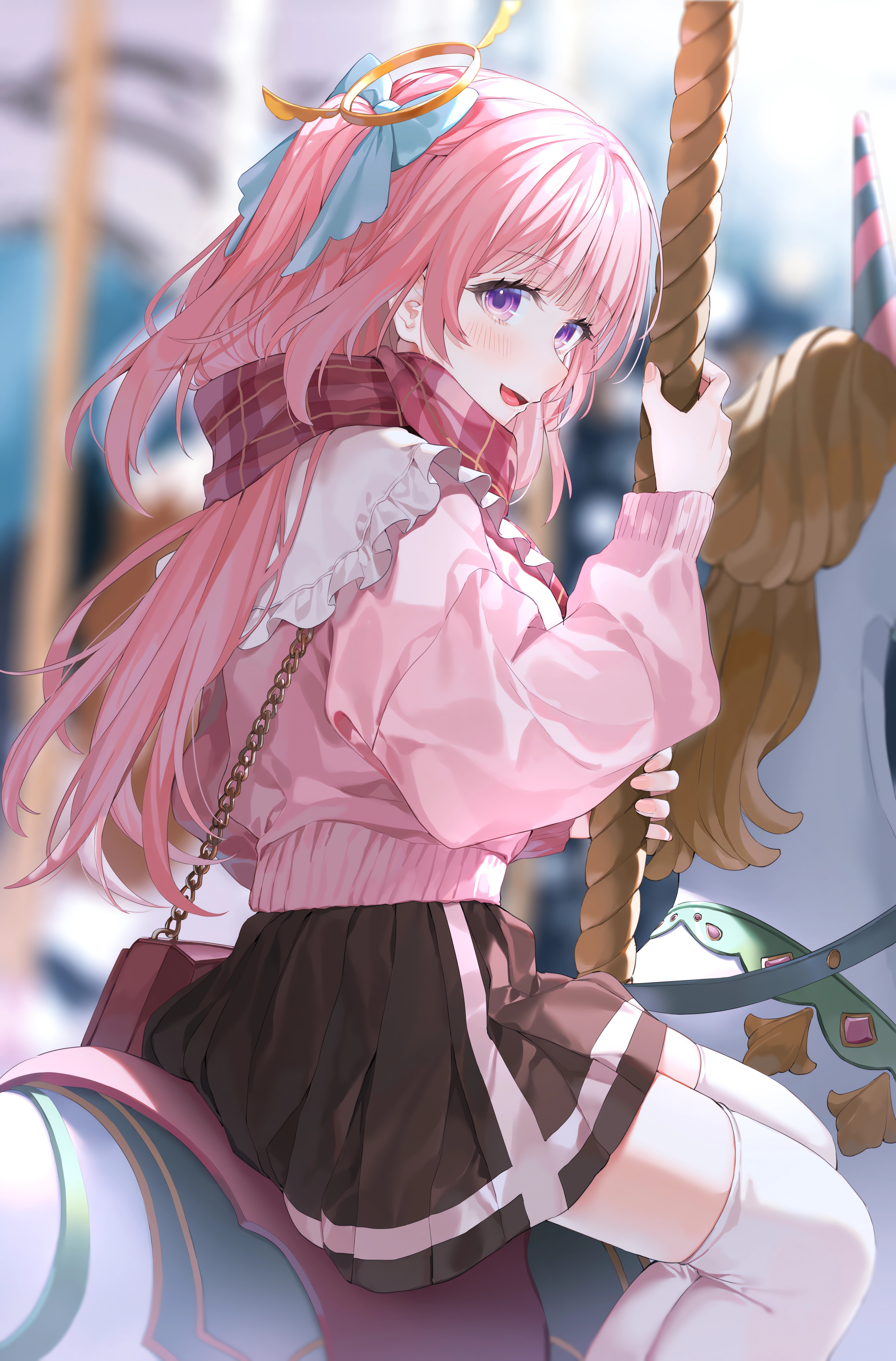 Anime 3676x5580 anime anime girls carousels pink hair smiling