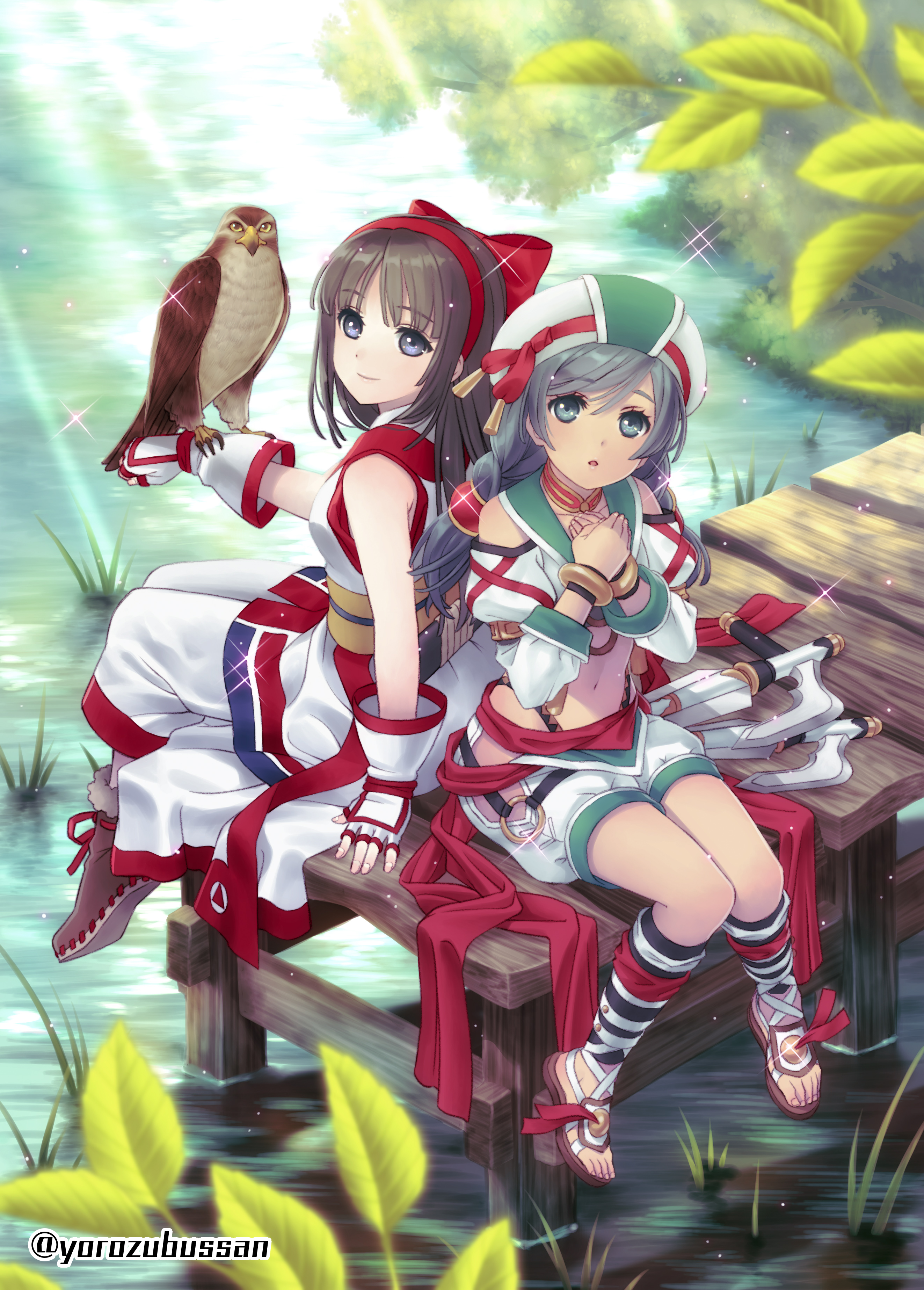 Anime 2645x3692 Nakoruru Samurai Shodown eagle anime girls birds water hat gloves