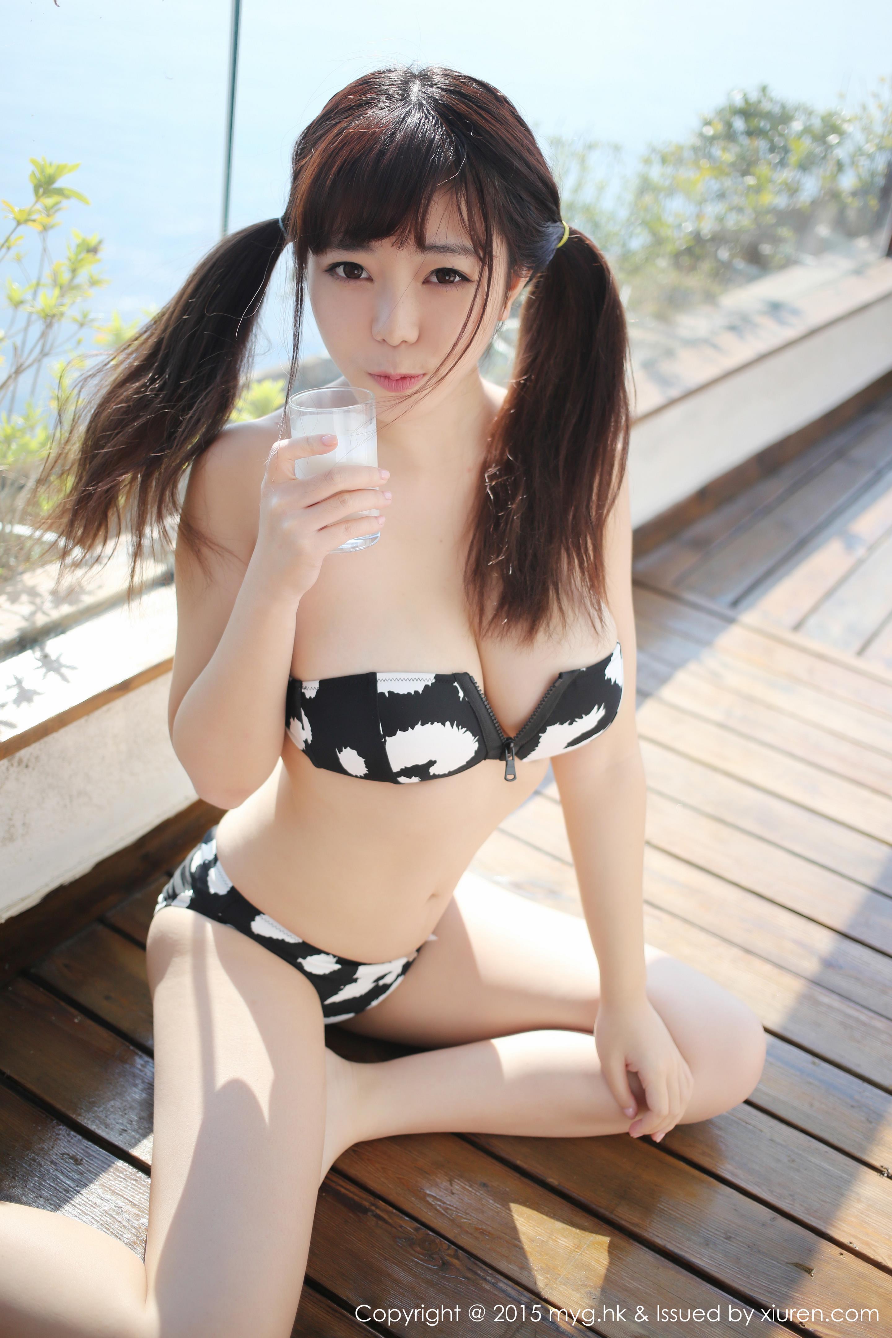 People 2880x4320 Toro Yu Zhu twintails kneeling women Asian bikini