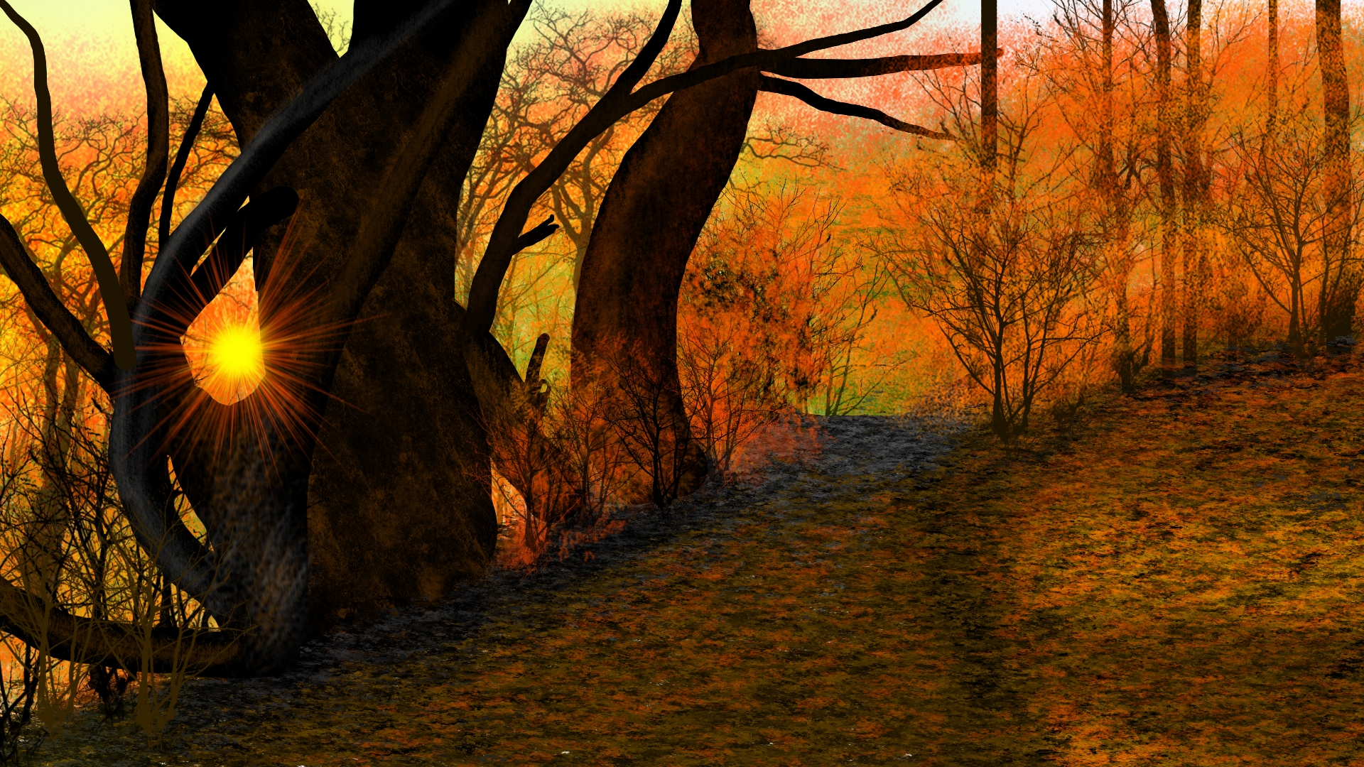 General 1920x1080 digital painting digital art nature landscape fall trees