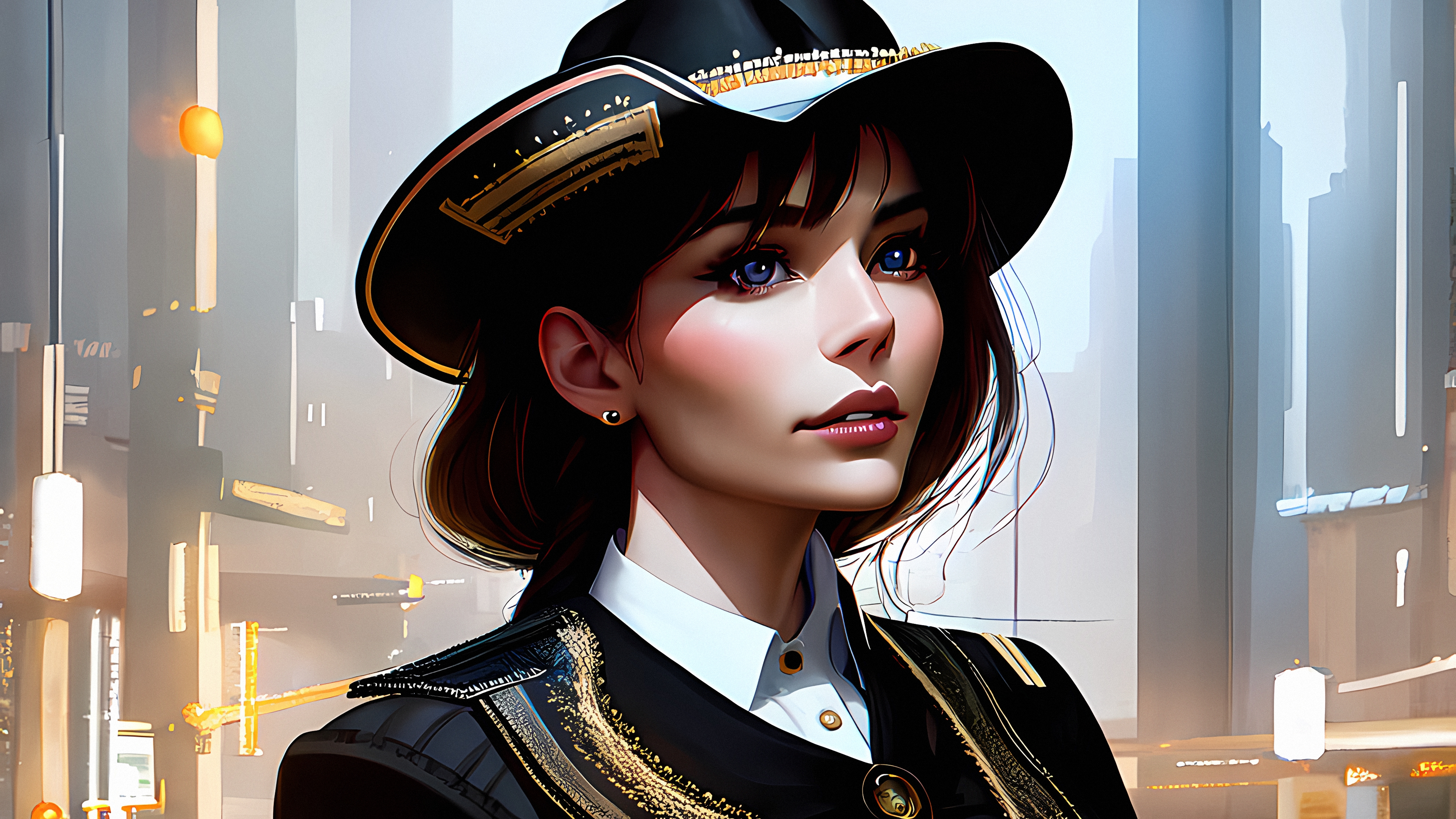 General 3840x2160 Stable Diffusion 4K women hat AI art women with hats juicy lips looking away face parted lips uniform