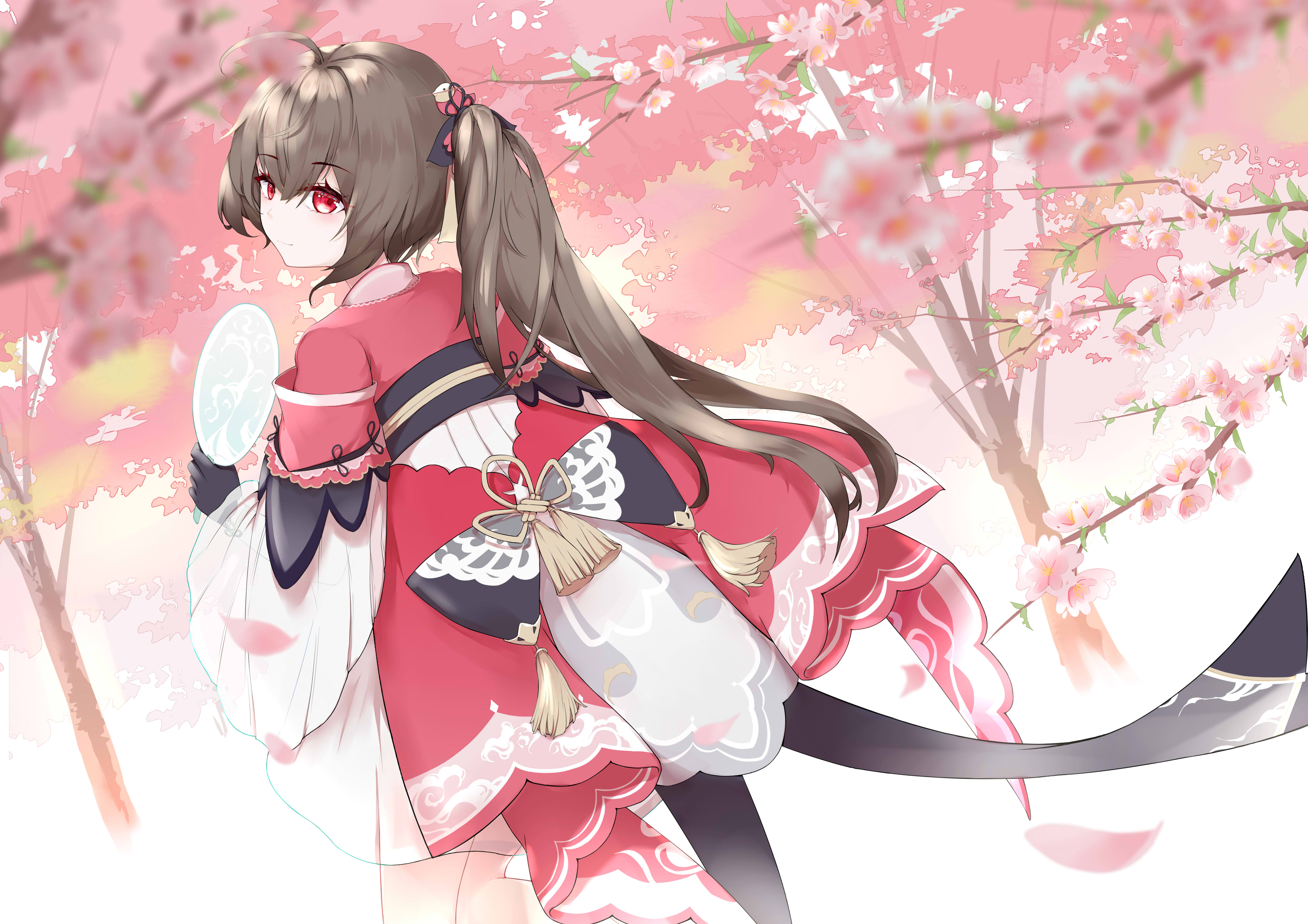 Anime 4960x3507 anime girls lingyuan cherry trees fans red eyes