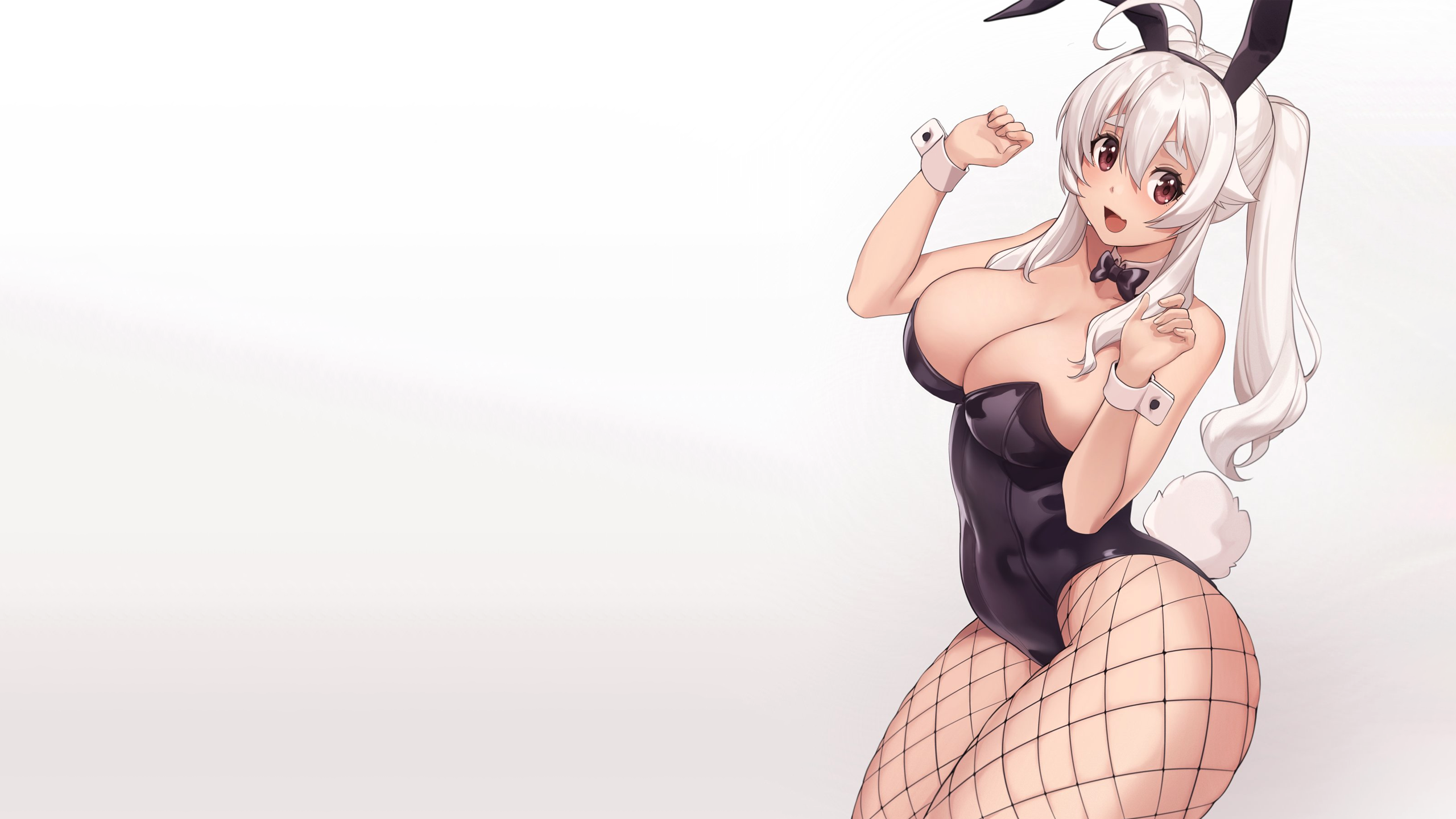 Anime 2560x1440 anime anime girls ecchi simple background bunny girl bunny ears animal ears bunny suit bodysuit leotard black leotard black bodysuit big boobs boobs huge breasts cleavage no bra pantyhose fishnet fishnet pantyhose thighs thick thigh ponytail Iwbitu-sa minimalism bunny tail bow tie