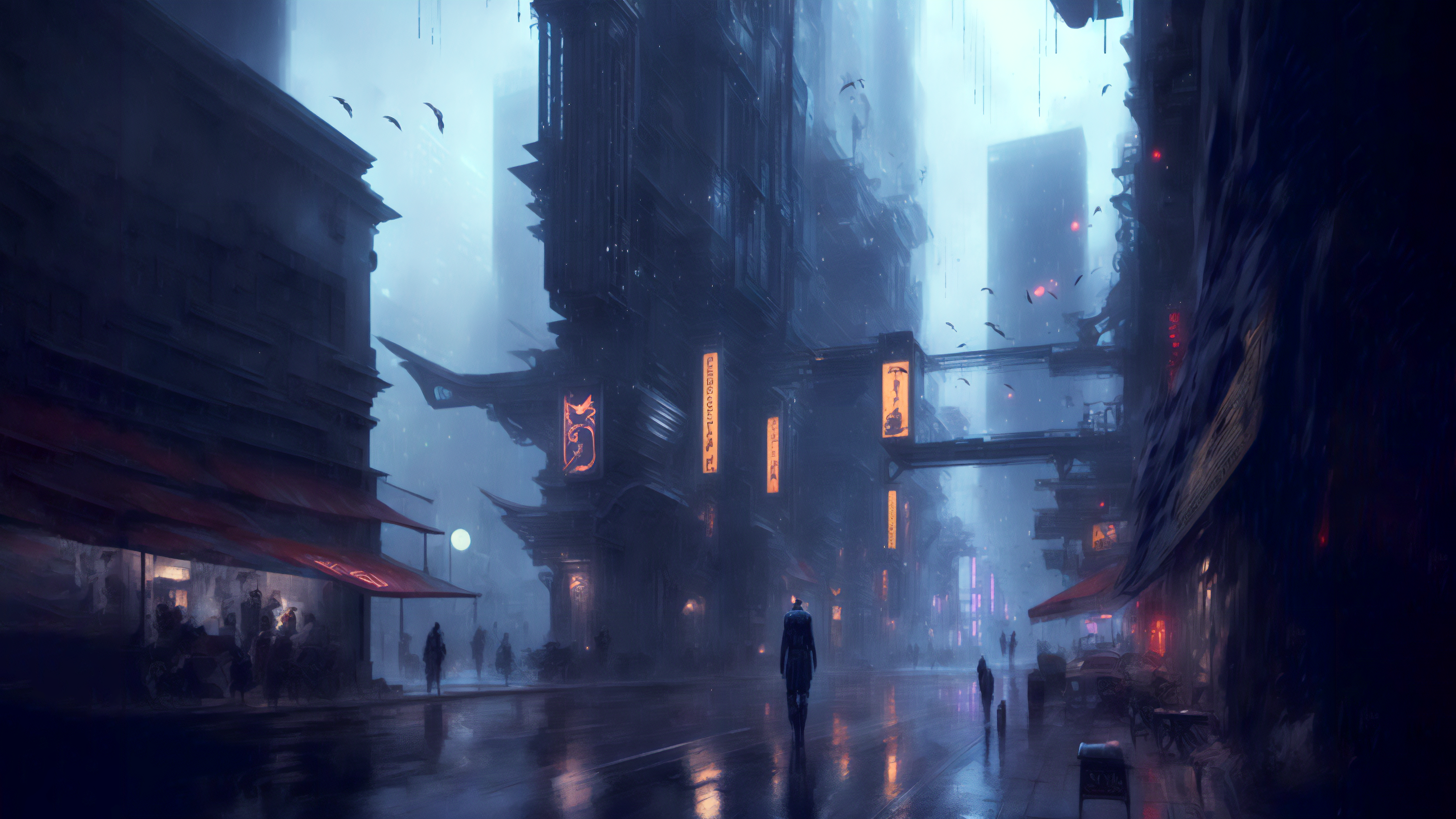 General 3640x2048 science fiction AI art illustration cyberpunk city night street