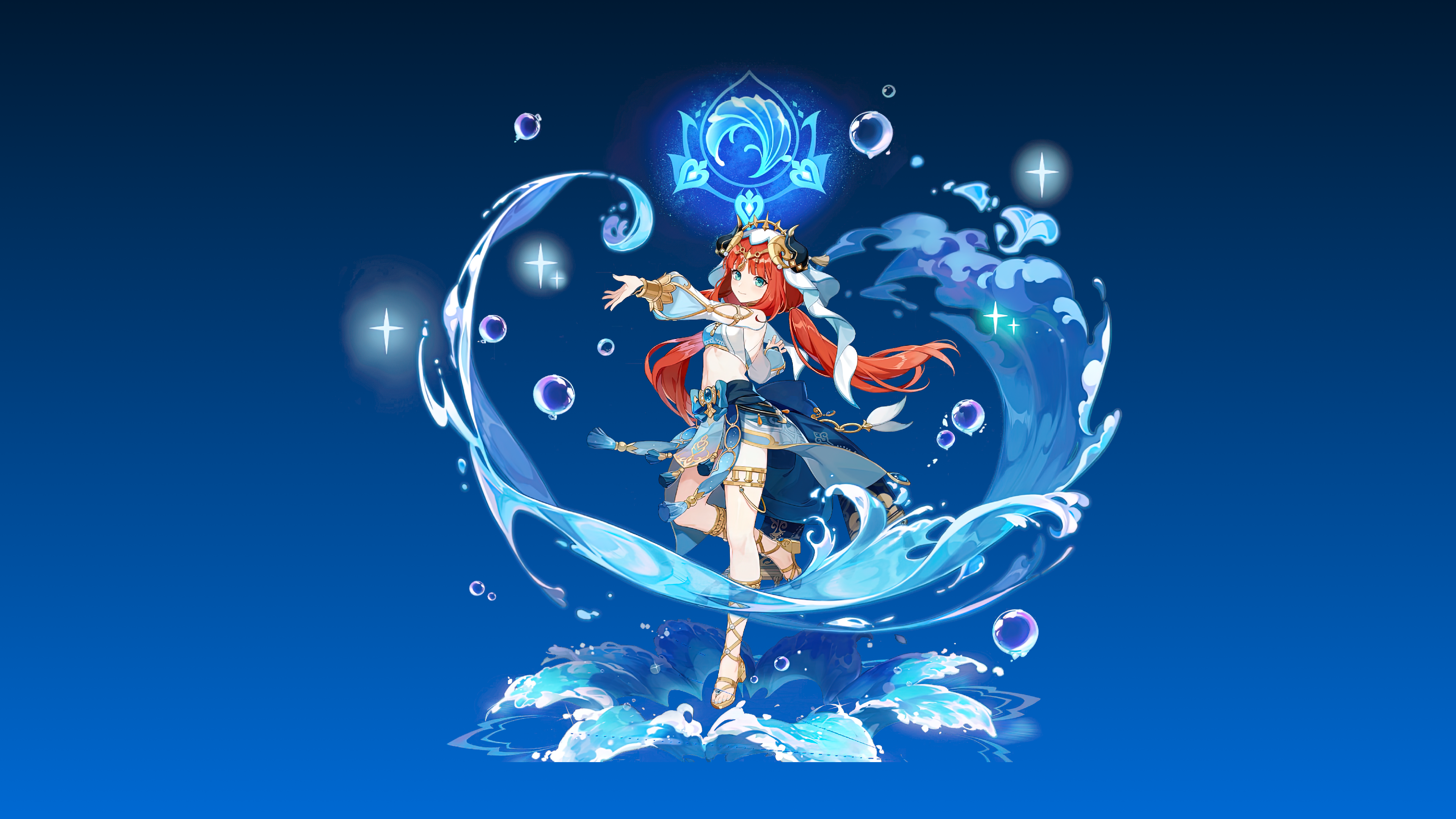 Anime 3840x2160 Nilou (Genshin Impact) Genshin Impact video games video game characters video game girls anime girls redhead simple background minimalism water blue background