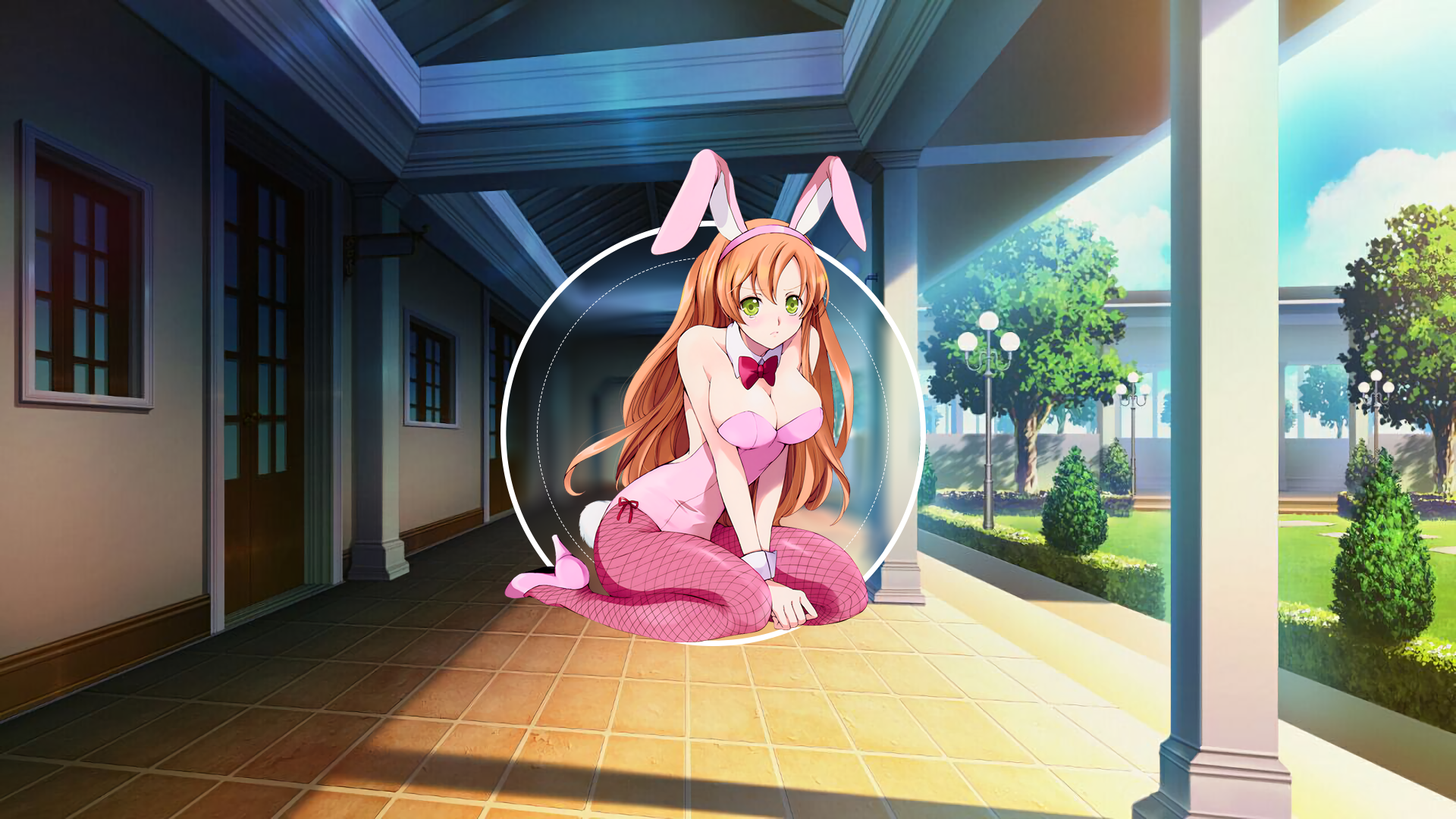 Anime 1920x1080 picture-in-picture anime anime girls Code Geass Shirley Fenette redhead green eyes bunny ears bunny suit big boobs bunny tail tie long hair 2D fishnet pantyhose