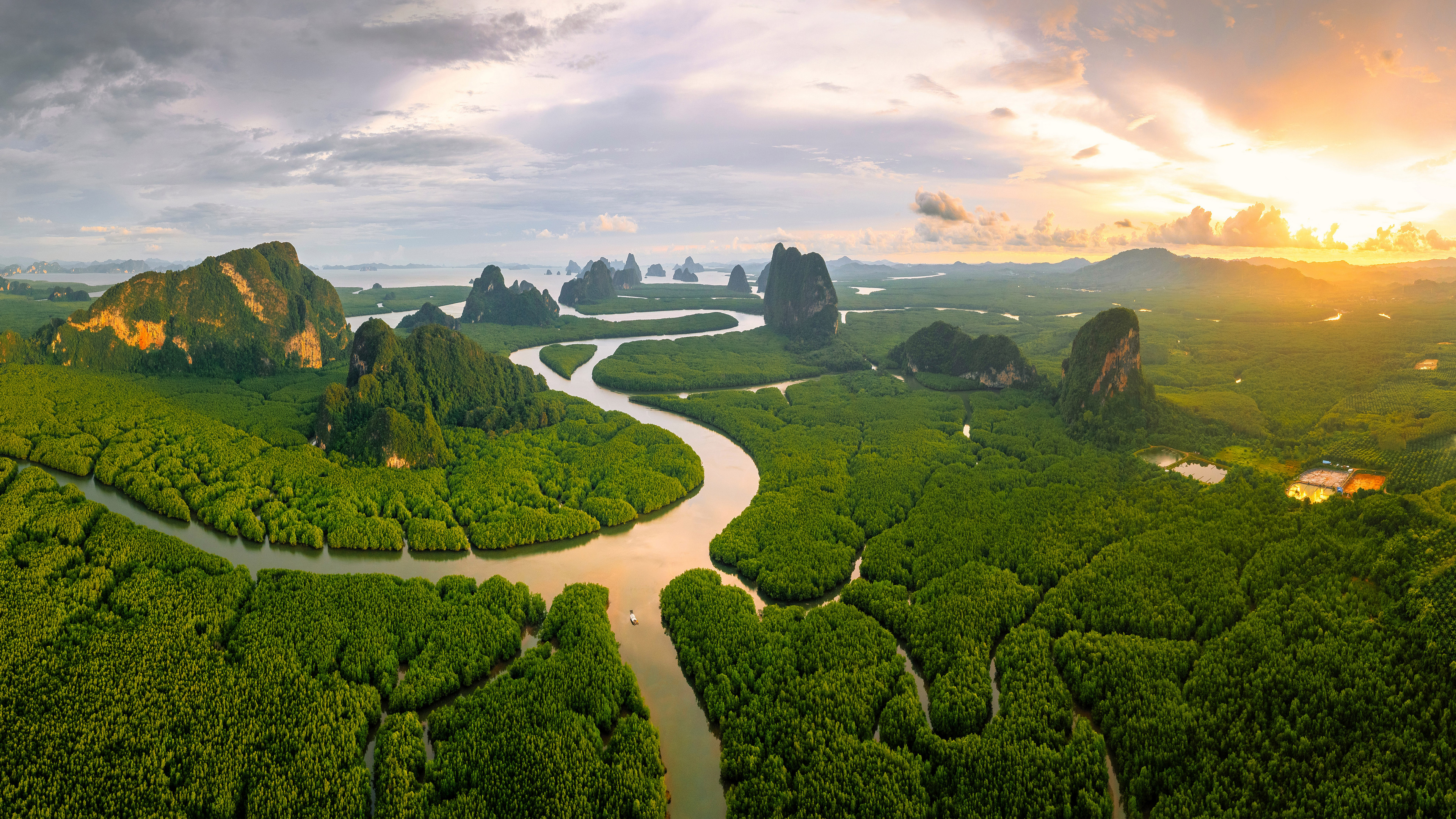 General 3840x2160 Thailand landscape nature river forest rocks mountains sky clouds sunset aerial view