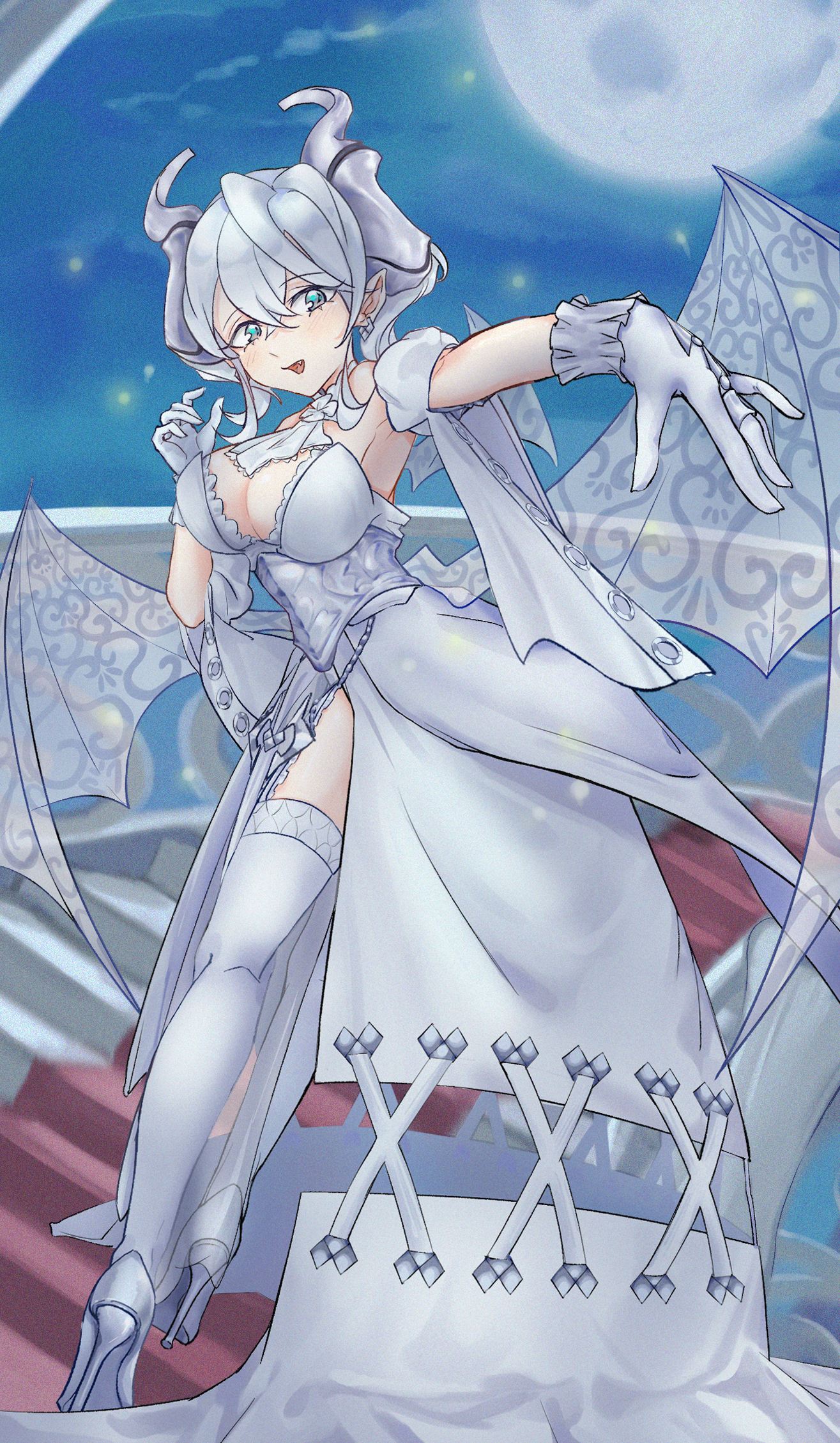 Anime 1315x2257 anime anime girls Trading Card Games Yu-Gi-Oh! Lovely Labrynth of the Silver Castle twintails white hair solo artwork digital art fan art wings Moon