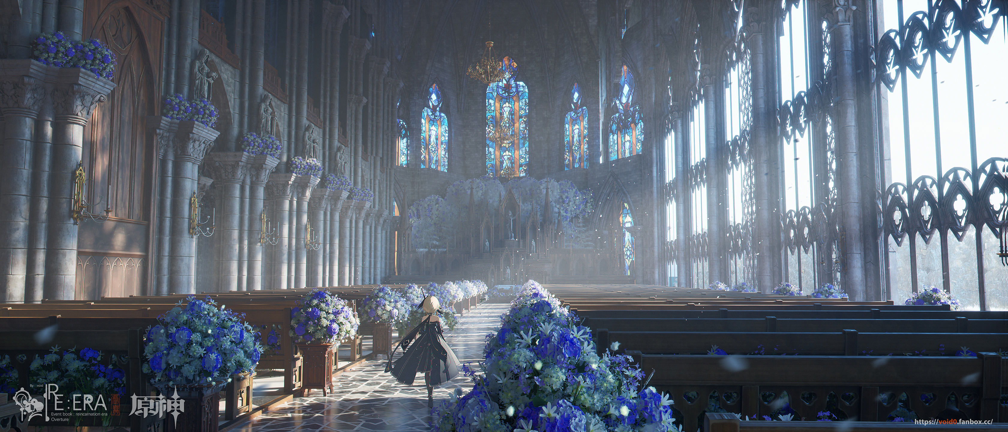 Anime 3360x1440 anime anime girls stained glass flowers Lumine (Genshin Impact) Genshin Impact cathedral void_0